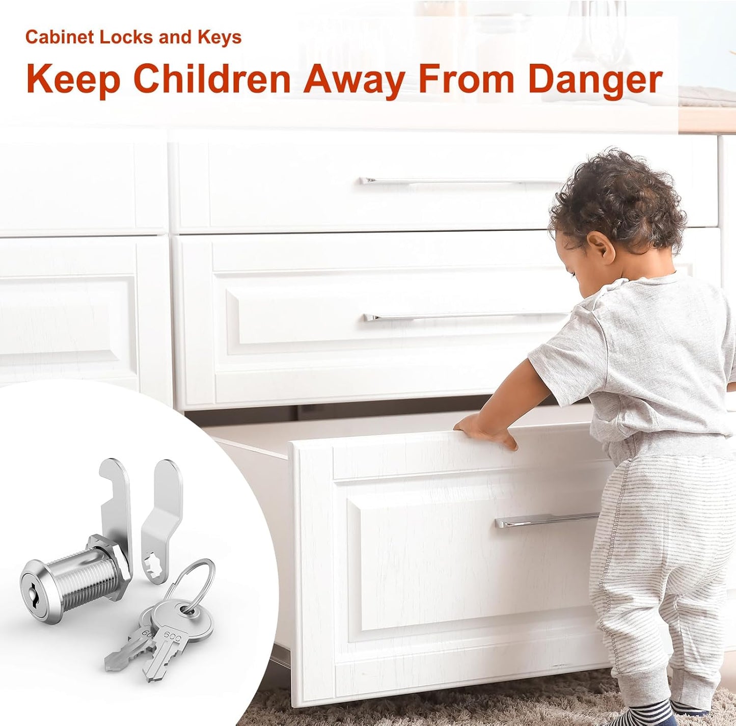 3 Pcs Cabinet Locks with Key, Mailbox Lock 1-1/8" Keyed Alike, Barrel Desk Locks for Drawers and File Cabinets Drawer Lock with Keys, Zinc Alloy