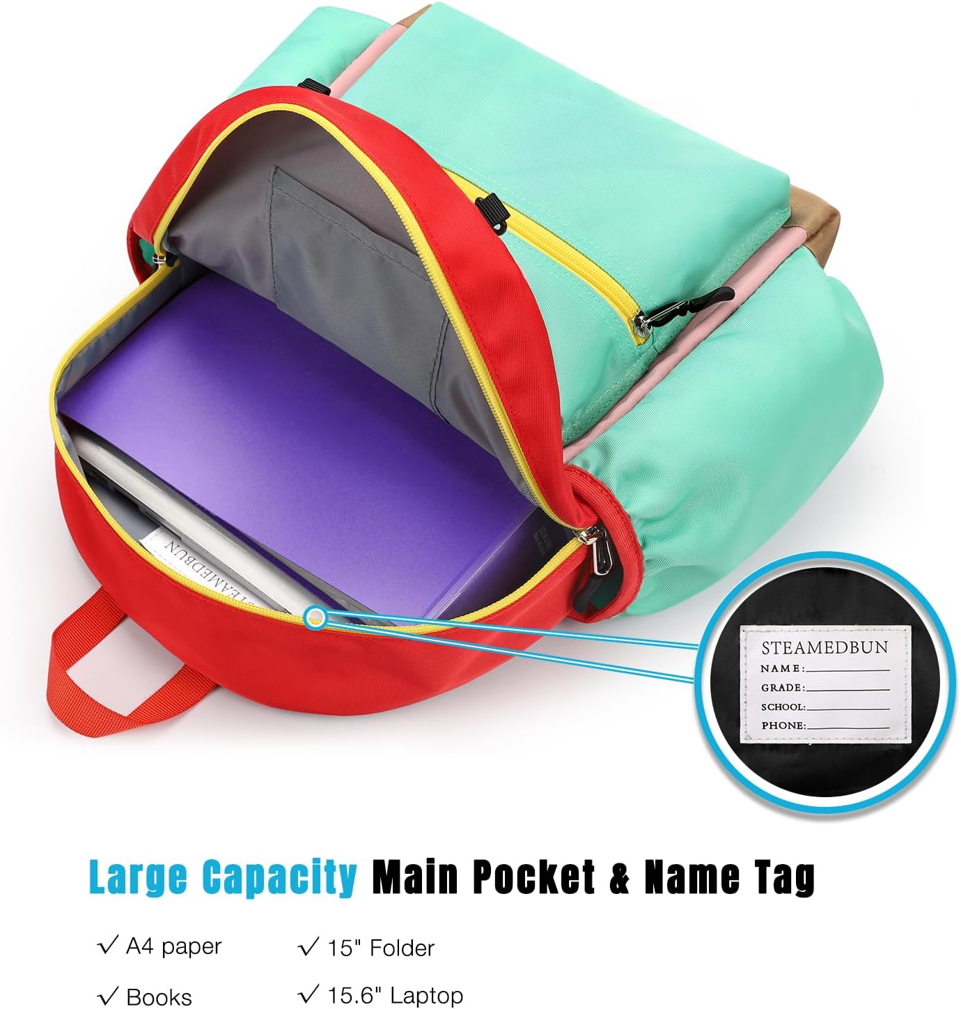 STEAMEDBUN Kids Backpack for Girls 4-6: Girls Backpacks for Elementary - 15 inch Backpack for Kindergarten