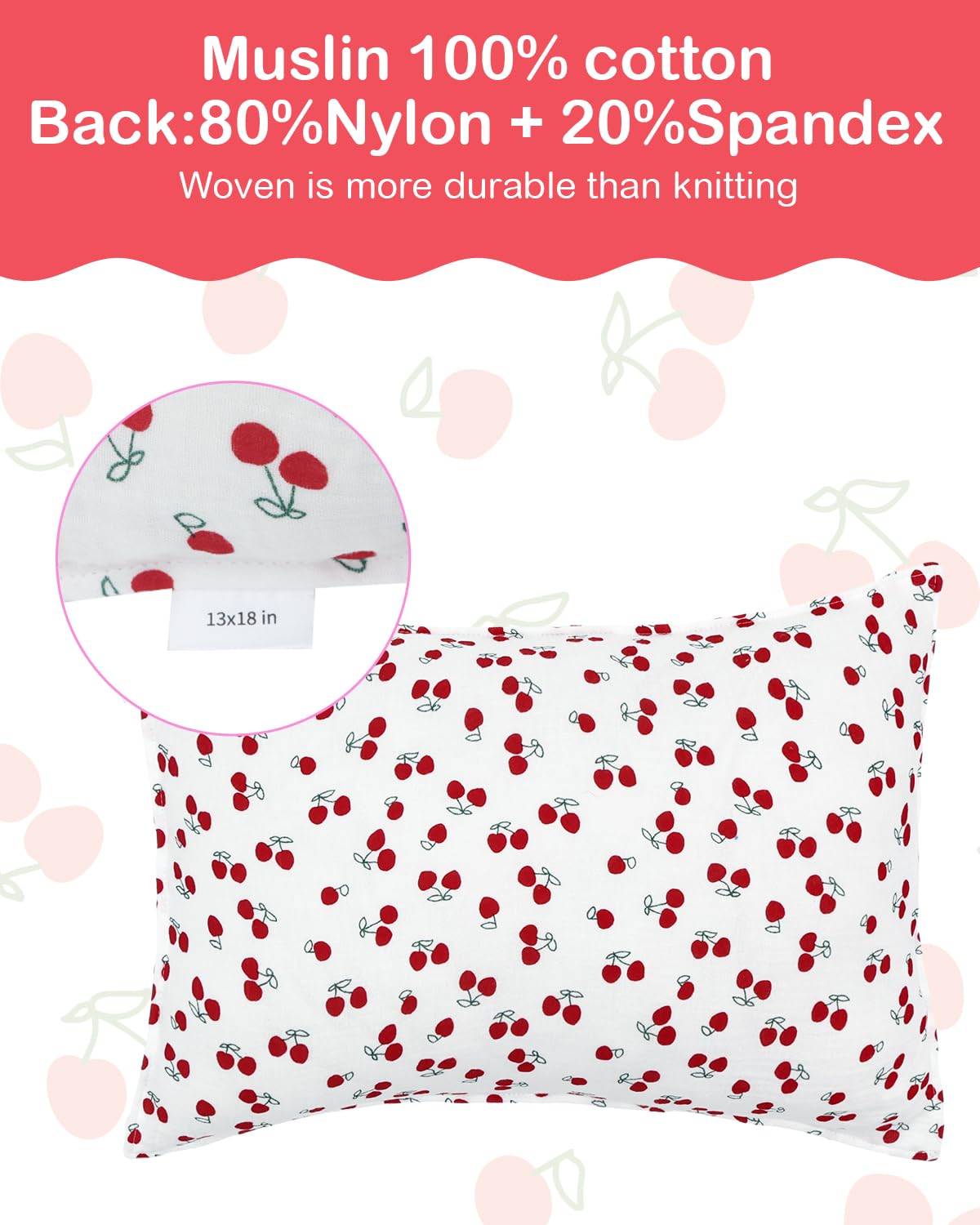 ALVABABY Toddler Pillowcases 2 Pack Muslin Cotton&Stretchy Kids Pillow Cover Fit 13"x 18" or 12"x16" Envelope for Girl Boy Sleepy Travel 2TPMN01A