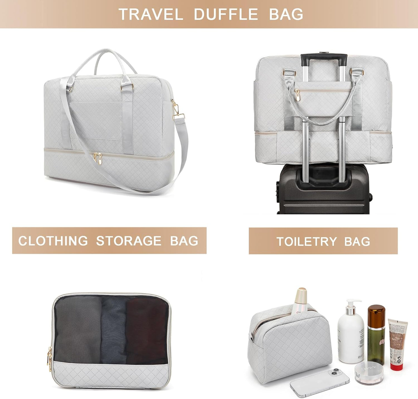 Soperwillton Women Travel Duffel Bags Carry On Overnight Bag with Shoe Compartment & Toiletry Pouch Gym Bag with Wet Pocket