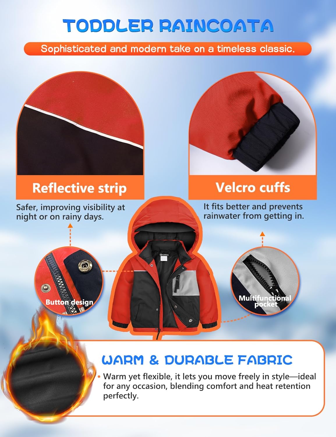 GEMYSE Toddler Boys Winter Coat Waterproof Ski Snow Jacket with Hood Thicken Warm Baby Jacket Outerwear