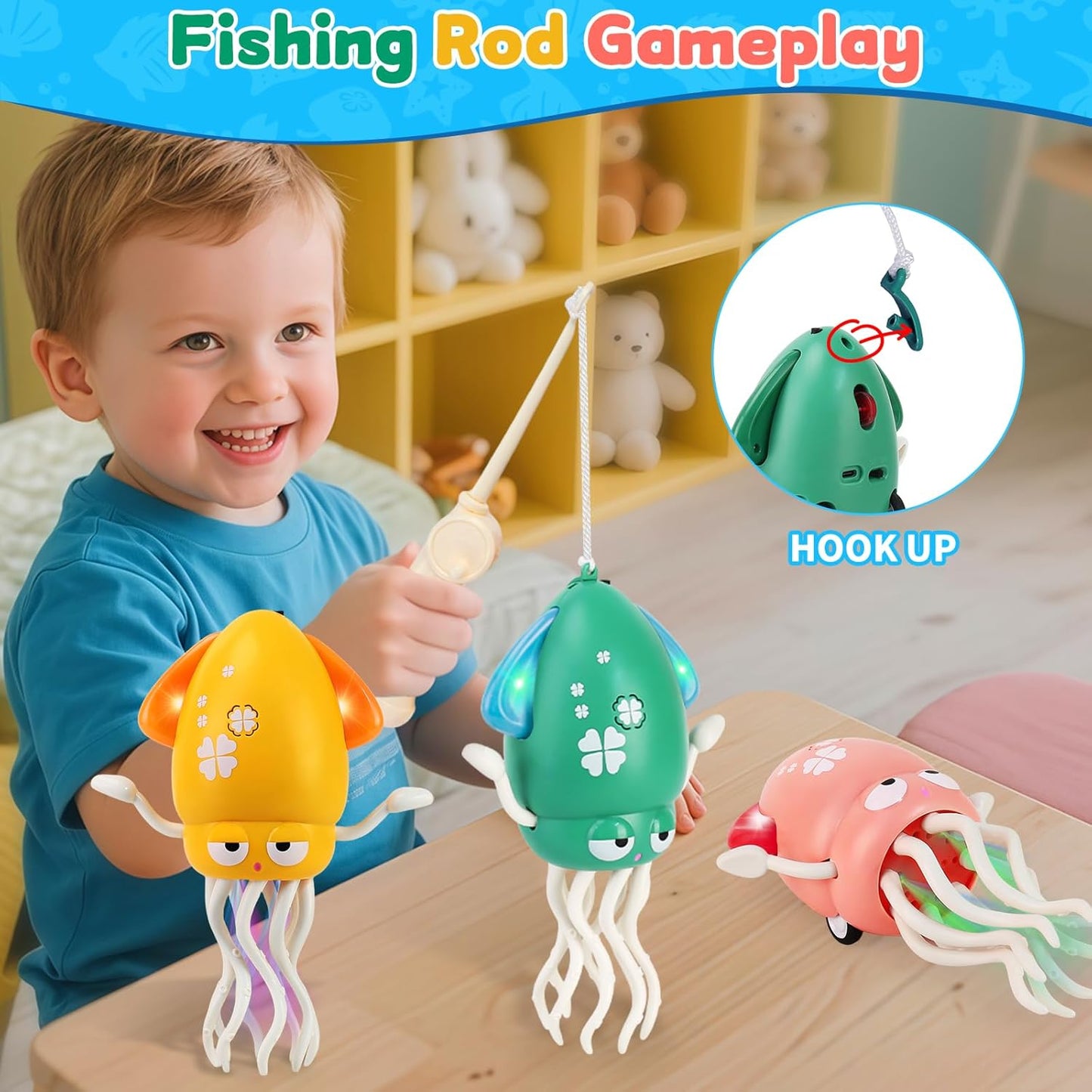 USB Rechargeable Dancing Octopus Baby Toy - Electric Crawling & Tummy Time Toy, Magical Musical Squid, Stress-Relief Desk Decor - Birthday for Kids Ages 1 2 3 4 5 6, Boys (Green)