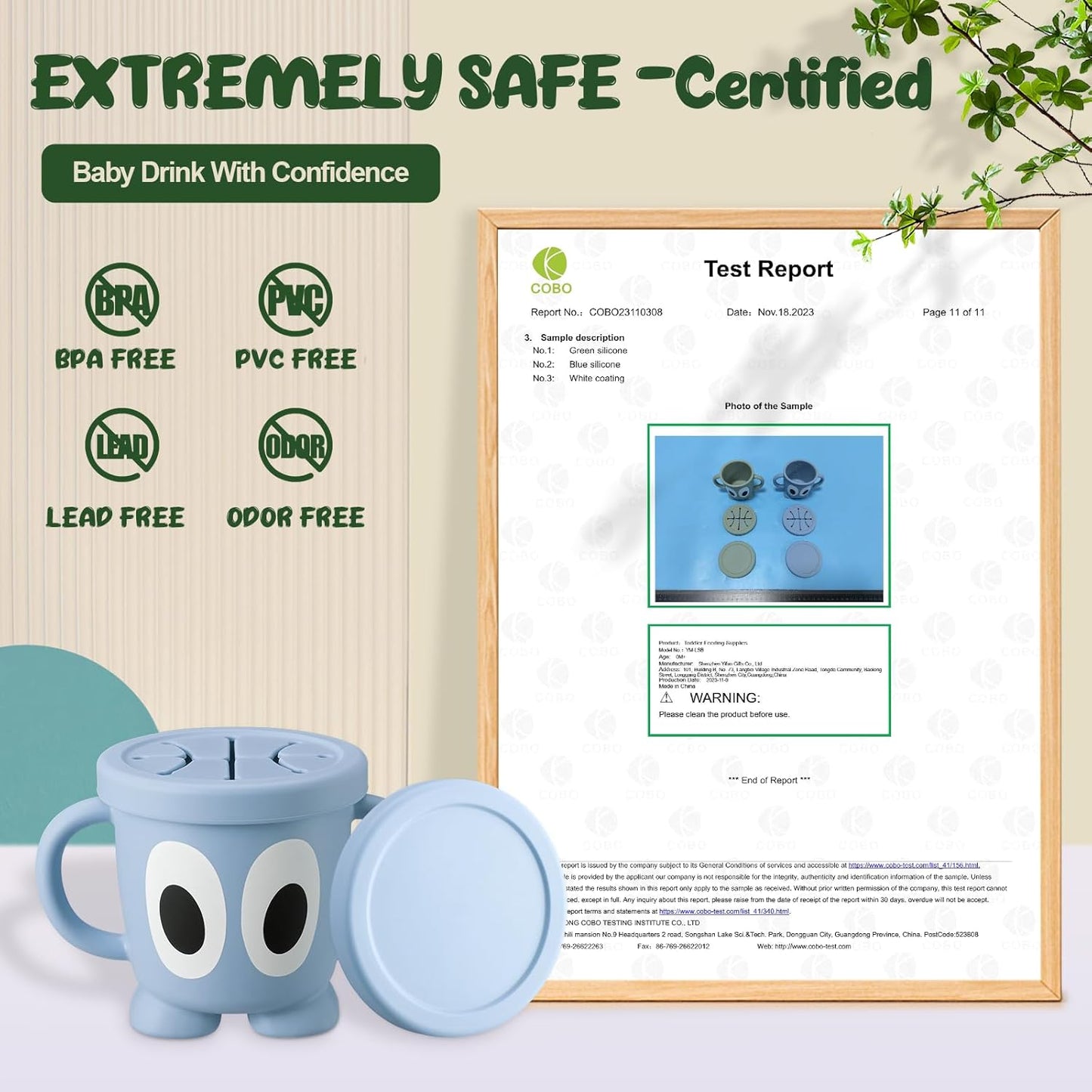 Silicone Snack Cups Food Container for Toddlers and Babies, Spill Proof Training Cup with Snack Cup Lid & Dust Proof Lid, Comes with a toy strap, Without BPA, Lead, or Phthalates (Beige & Pink)