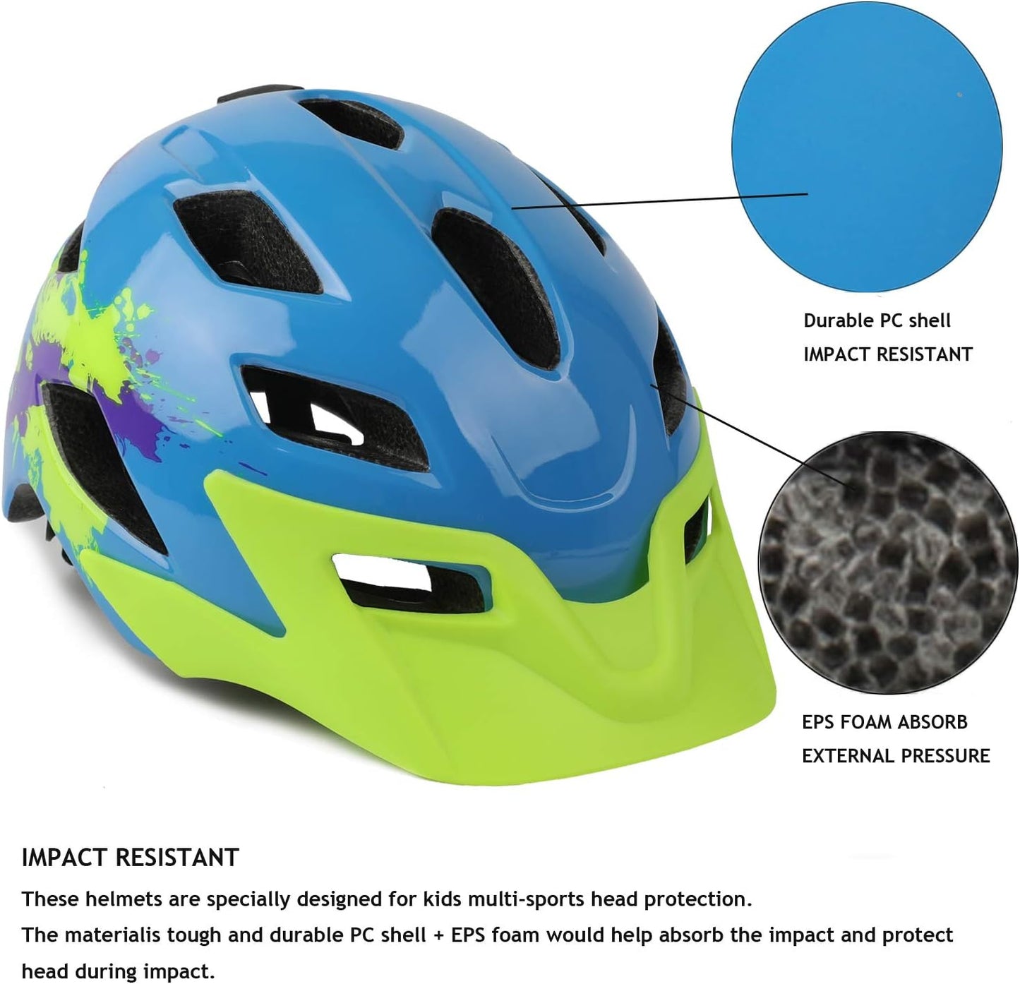 Kids Helmet, Exclusky Kids Bike Helmet Adjustable Safety Lightweight Children Bicycle Helmet for Kids Skating Cycling Scooter Boys and Girls Bicycle Helmets Ages 5-8-14