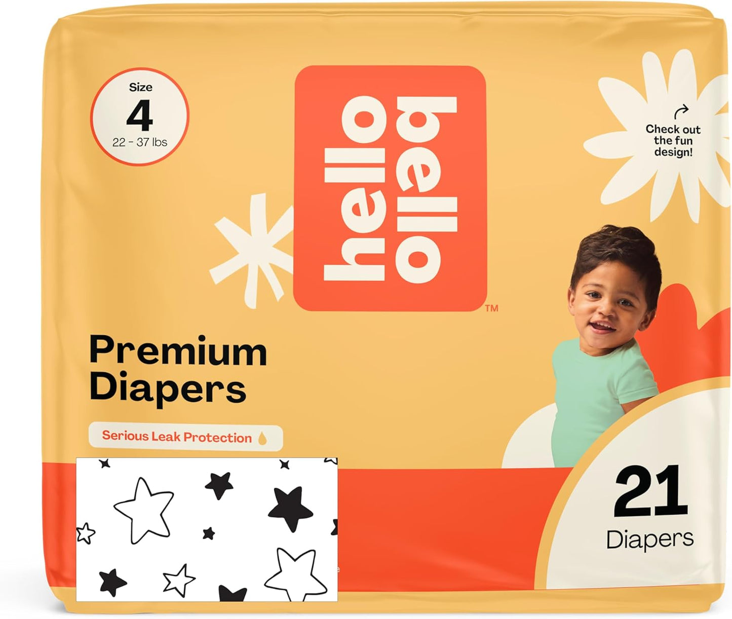 Hello Bello Diapers, Size 4 (22-37 lbs) Superstars, 21 Count of Premium Disposable Baby Diapers, Hypoallergenic with Soft, Cloth-Like Feel