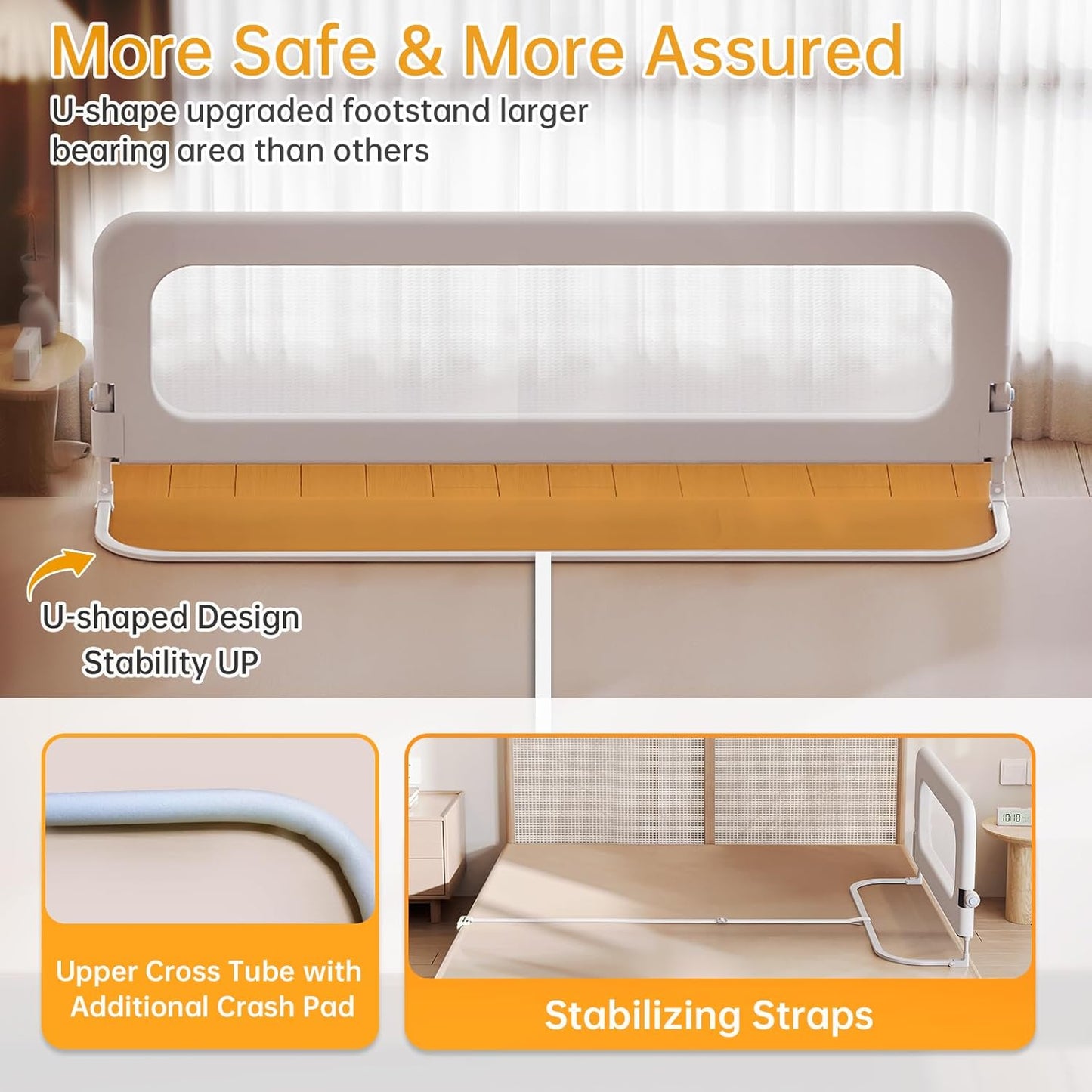 Baby Bed Guard Rail for Toddler - 78.7in Adjustable Heights, Swing Down Bedrail, Extra Tall Child Safety Side Railing Guards for Kids - Toddler Bed Rail for Queen, King, Twin, and Bunk Size Beds