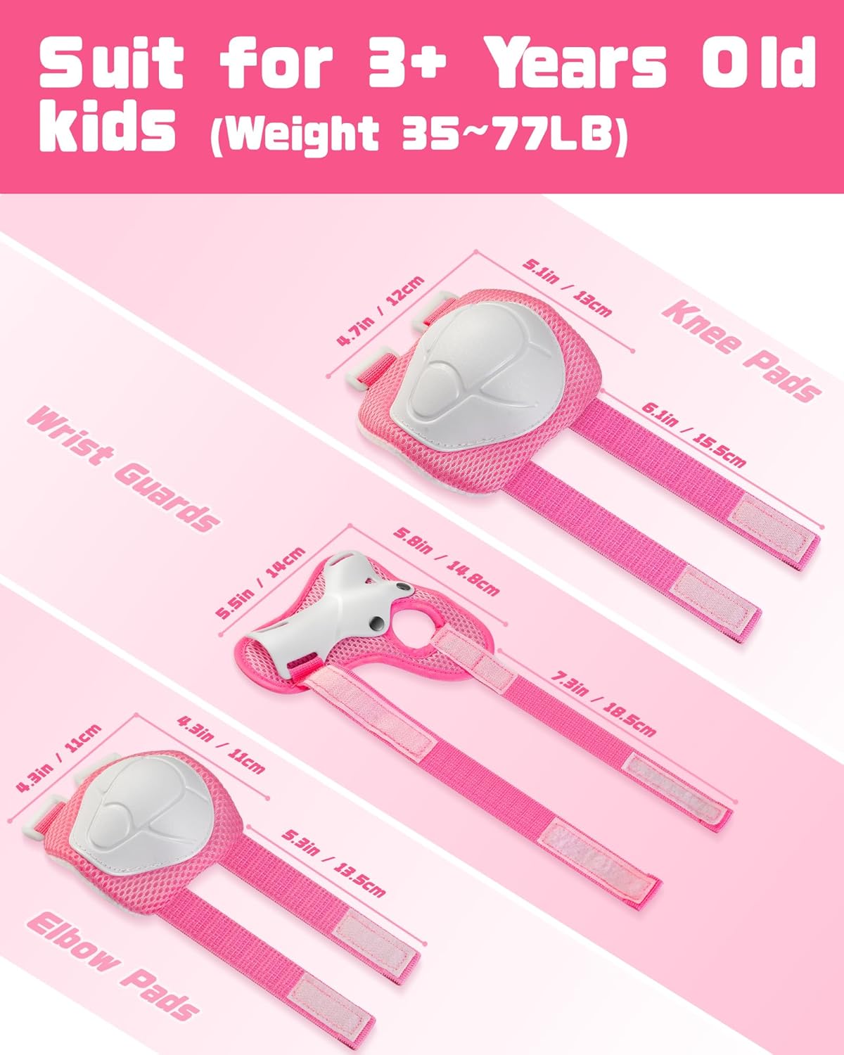 Kids Protective Gear Set, Knee and Elbow Pads with Wrist Guards for Ages 3-8 Year Toddler, 3 in 1 Enhanced Material Protective for Skating Cycling Bike Roller Scooter, Includes Organizer Bag