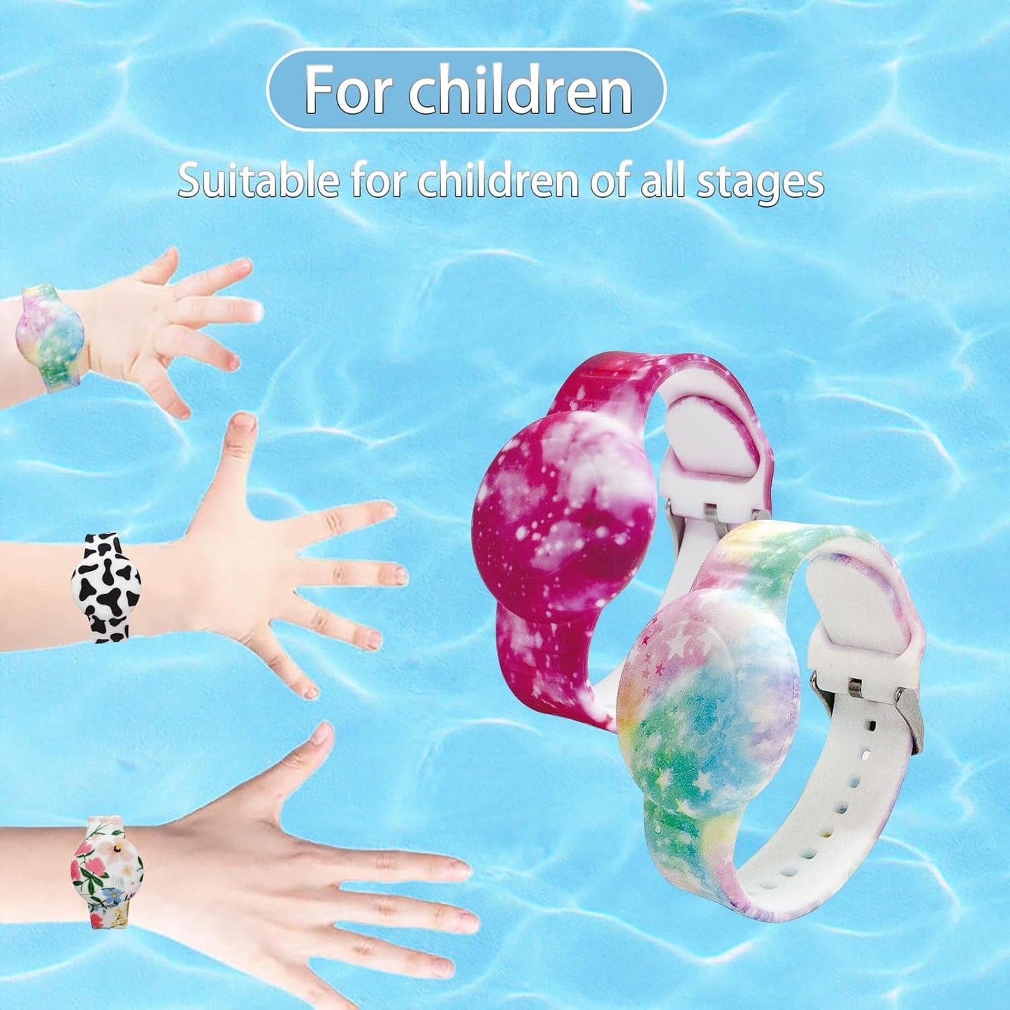 Waterproof AirTag Bracelet for Kids, Soft Silicone Air Tag Hidden Holder Case Compatible with Apple Airtag, Adjustable Anti-Lost Printed Strap GPS Traker for Toddler Child(2 Pack, Pink & Purple)