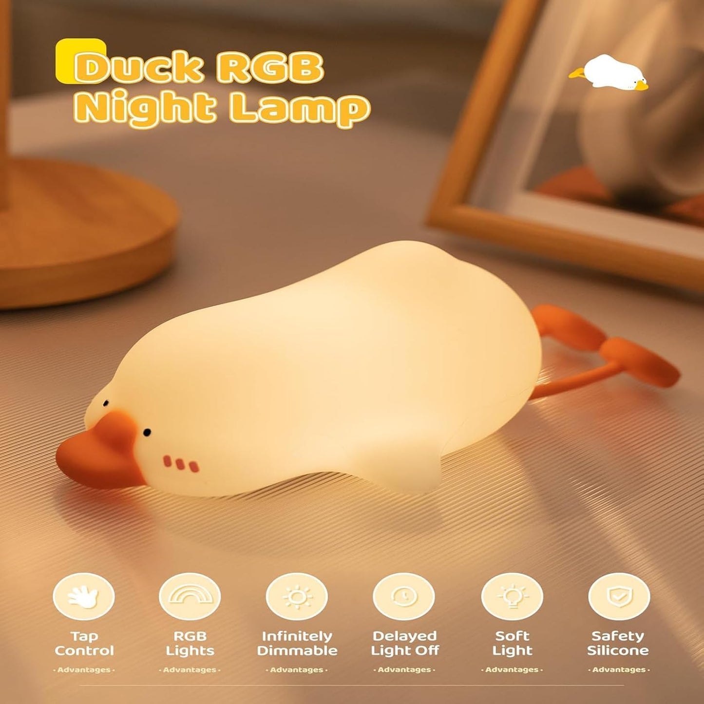 Big Goose Night Light,Squishy Silicone Kids Lamp, Dimmable 3-Gear Warm Light with Tap Control, BPA-Free Baby Cut LED Nightlight for Nursery Bedrooms Camping & Party Decor