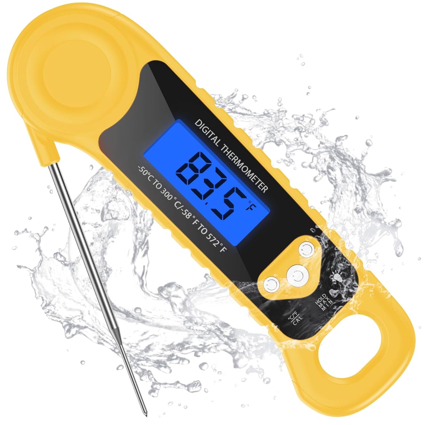 Meat Thermometer Digital, Instant Read Food Thermometer Waterproof with Backlight for Cooking, Deep Fry, BBQ, Grill, Smoker and Roast (Yellow)
