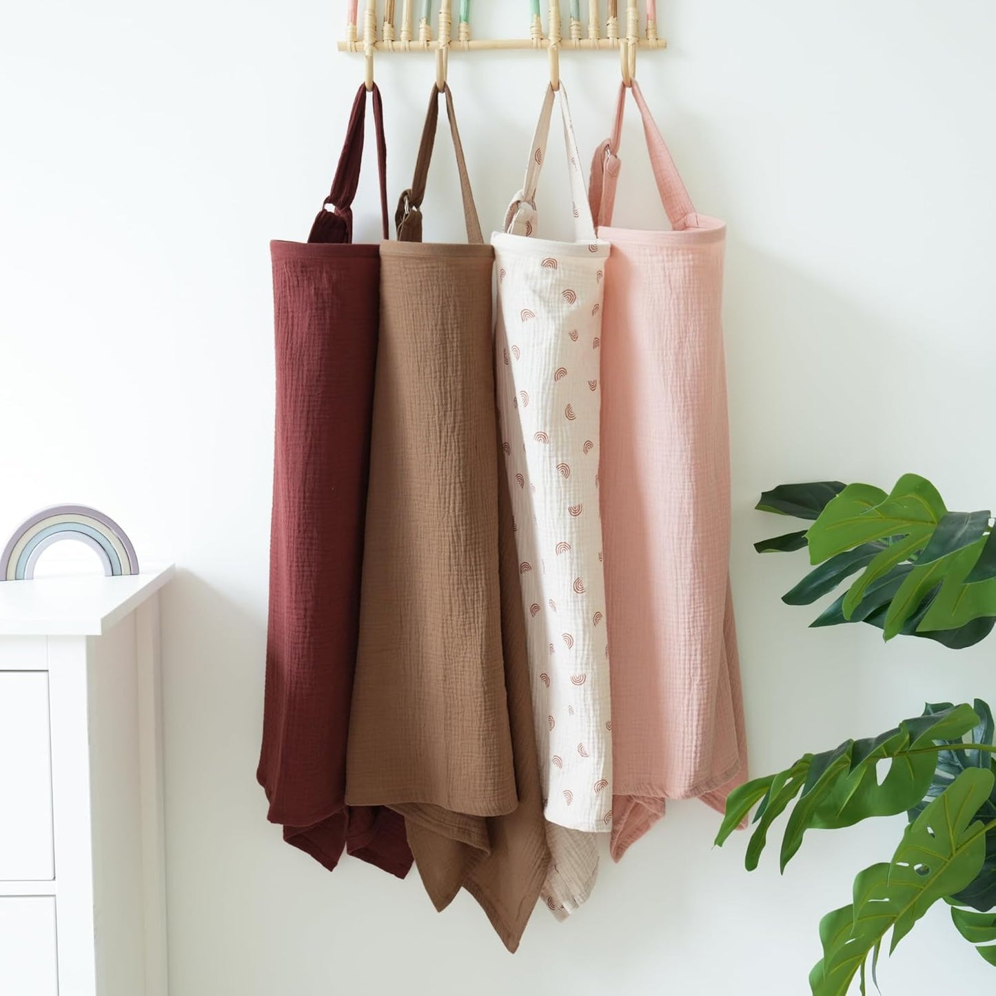 Muslin Nursing Covers for Breastfeeding, Privacy Breast Feeding Cover with Arch Neckline for Mom and Baby, Breathable 100% Cotton Nursing Apron Multi-use Stroller Cover