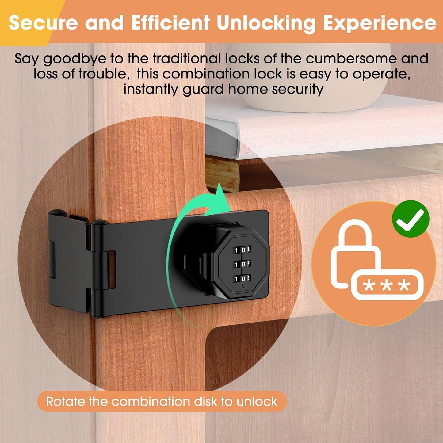 90 Degree Cabinet Locks with Combination, Mechanical Folding Door Latch, Keyless Password Rotary Hasp Latch Lock for Office File Cabinet, Drawers, Locker, Small Door, Cupboard (2, Black)