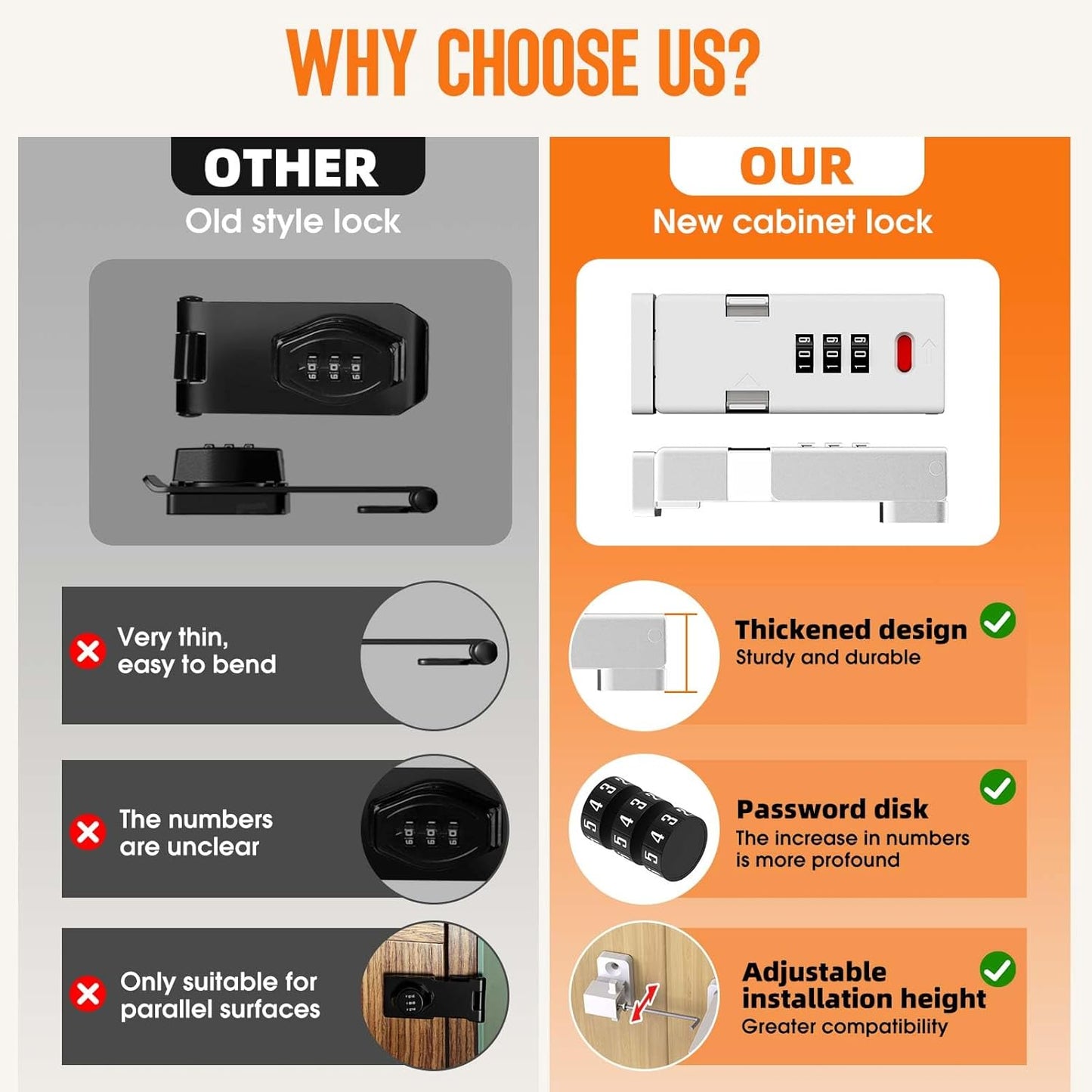 Keyless Cabinet Lock,Cabinet Password Locks with Luminous,3-Digit Combination Door Lock for Drawers, Barn Door, Bathroom, Outdoor, Closet, Fence,Protect Privacy(2PCS,White)