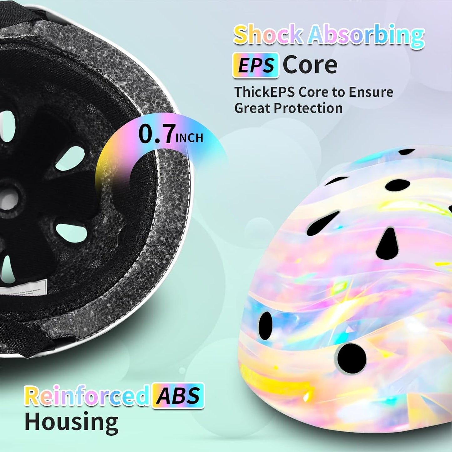 Adjustable Kids Bike Helmet with Knee & Elbow Pads Set, Color Gradient Design for Boys and Girls Aged 3-14+, for Skateboarding, Scooter, Roller & Inline Skating, Longboard