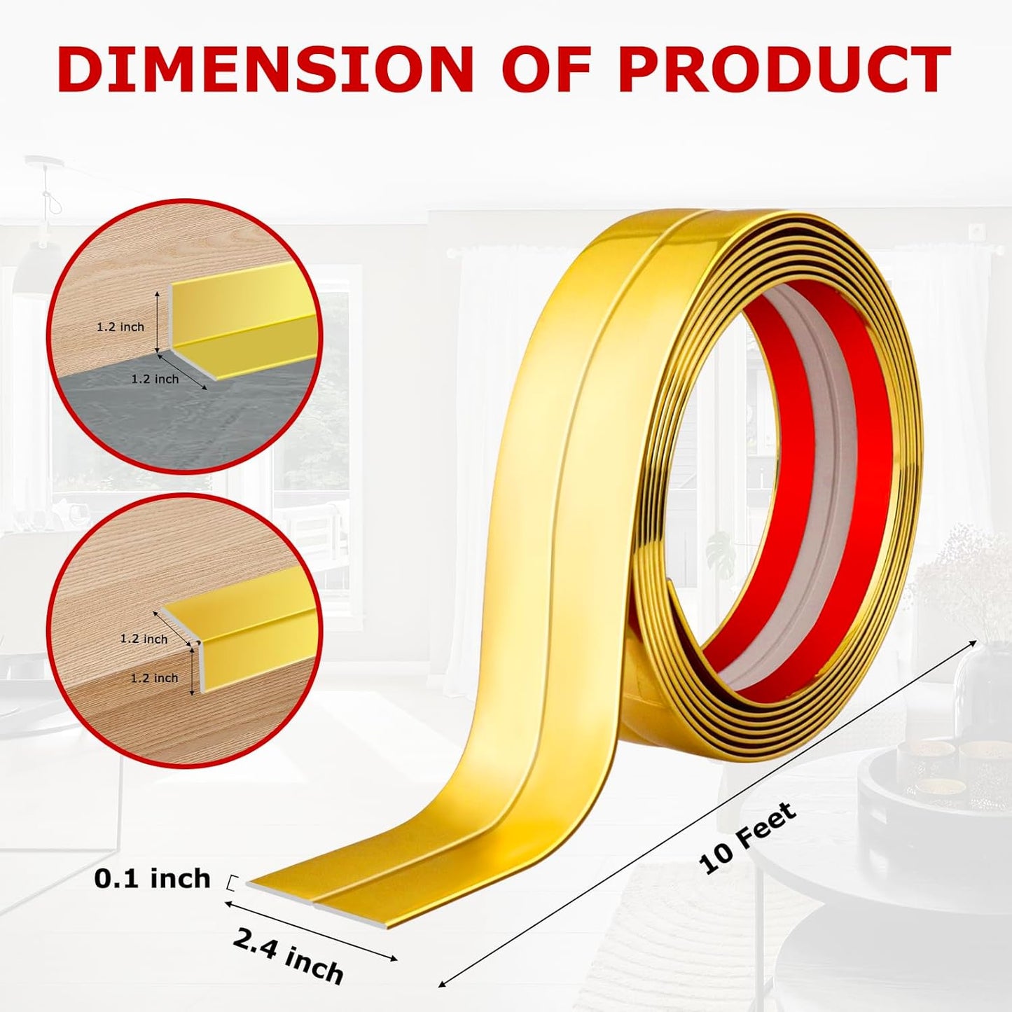 Flexible Wall Corner Protector Moulding Trim Peel and Stick Wall Corner Guards Edge Protector Self Adhesive Wall Molding Trim Strip for Wall Edge Corner Ceiling (Gold, 2.4 in x 10 Ft)