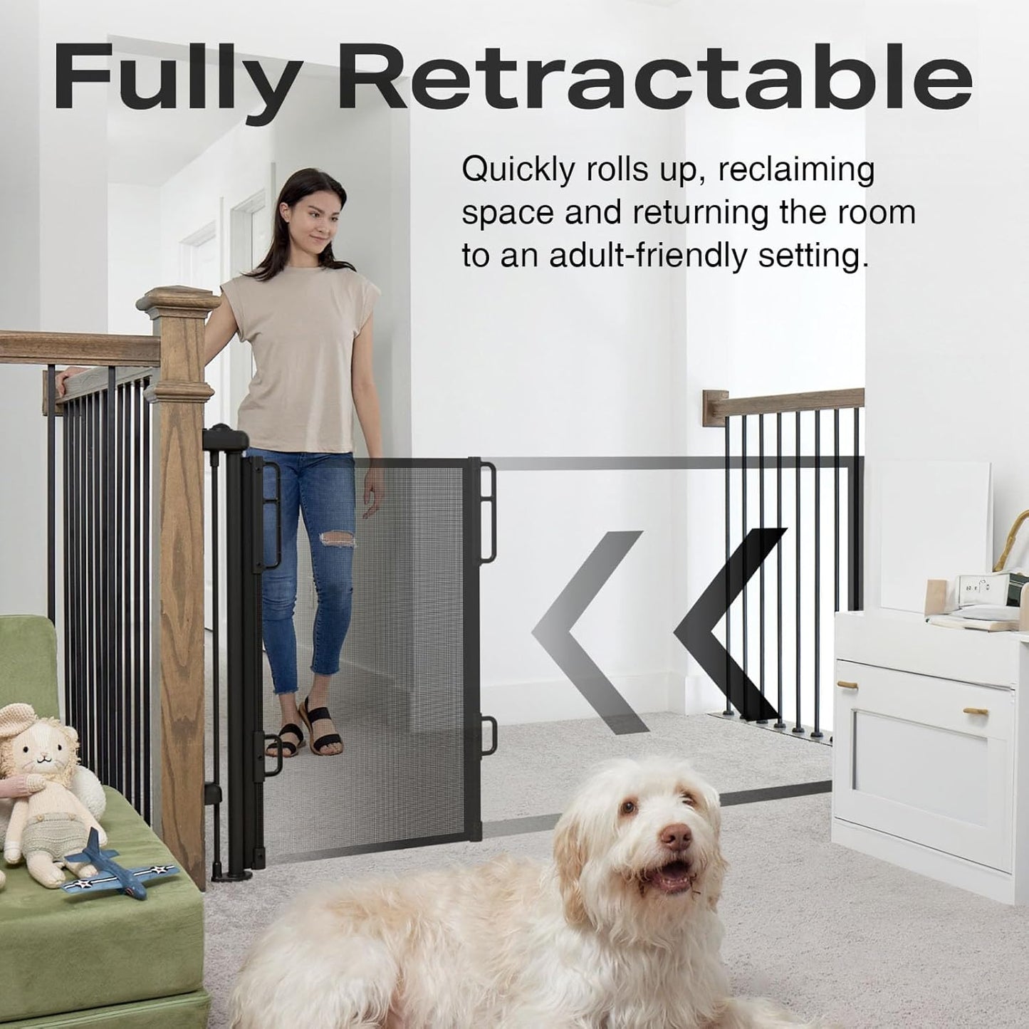 Cumbor 76" Extra Wide Retractable Gates for Stairs, Mesh Dog Gate for The House, 34" Tall Extra Wide Pet Gate for Dogs, Long Safety Gates for Doorways, Hallways, Indoor/Outdoor(Black)