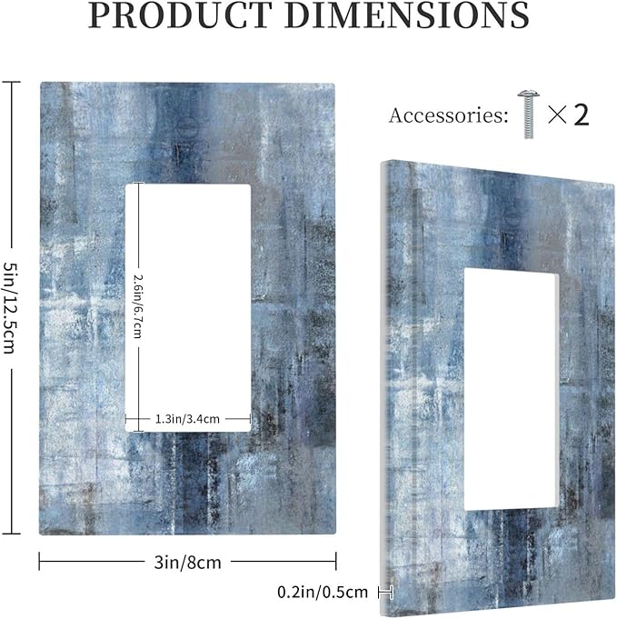 1 Gang Single GFCI/Decorator Rocker Outlet Light Switch Wall Plate Cover Modern Gallery Navy Indigo Blue Gray Abstract Grey Brush Art Paint Blue Grey Decorative One Device Electrical Faceplate Dimmer