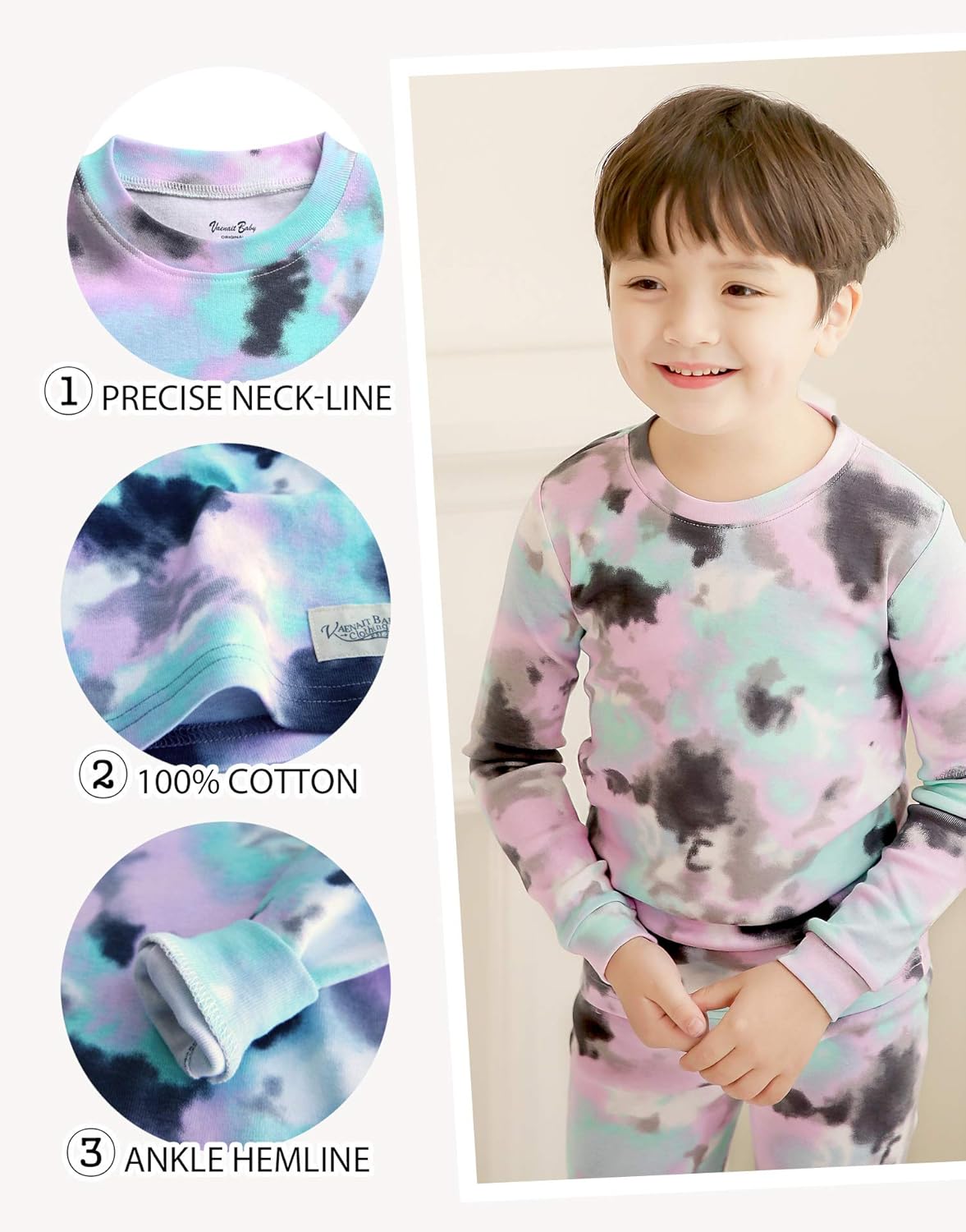 VAENAIT BABY 12M-12Y Toddler Kids Boys Girls 100% Cotton Marbling Tiedye Sung Fit Sleepwear Pajamas 2pcs Pjs Set