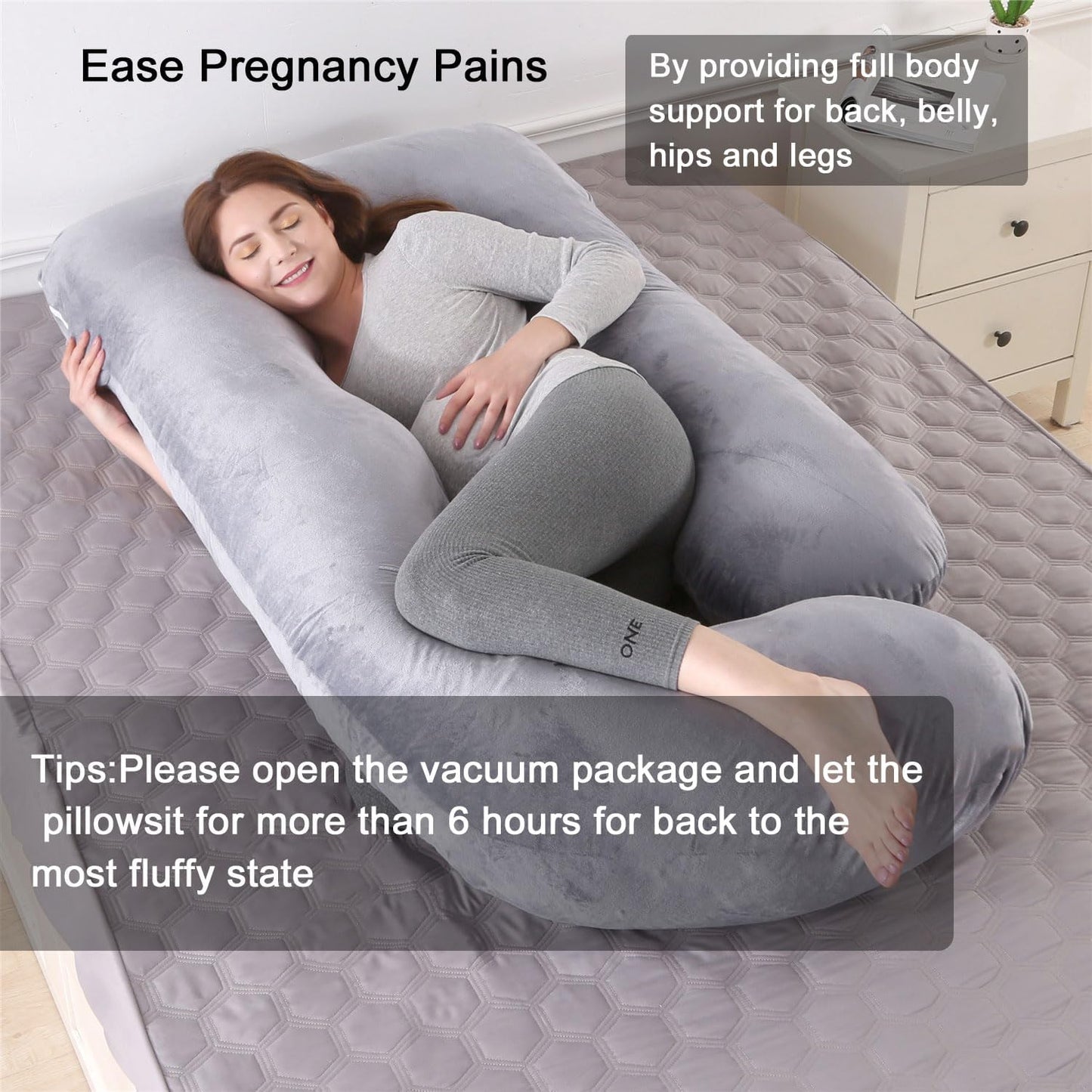 Pregnancy Pillows for Sleeping, U Shaped Full Body Maternity Pillow with Removable Cover - Support for Back, Legs, Belly, HIPS for Pregnant Women,Pregnancy Pillow, Grey