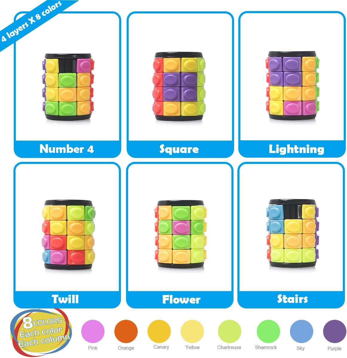 R.Y.TOYS Rotate and Slide Puzzle-Design Patent,Fidget Toys(Restore Order/Create Patterns) 8 Colors,4 Layers-Detach Piece for Quick Play,Brain Teaser,Sensory Toys,Birthday Gifts,Easter Basket Stuffers