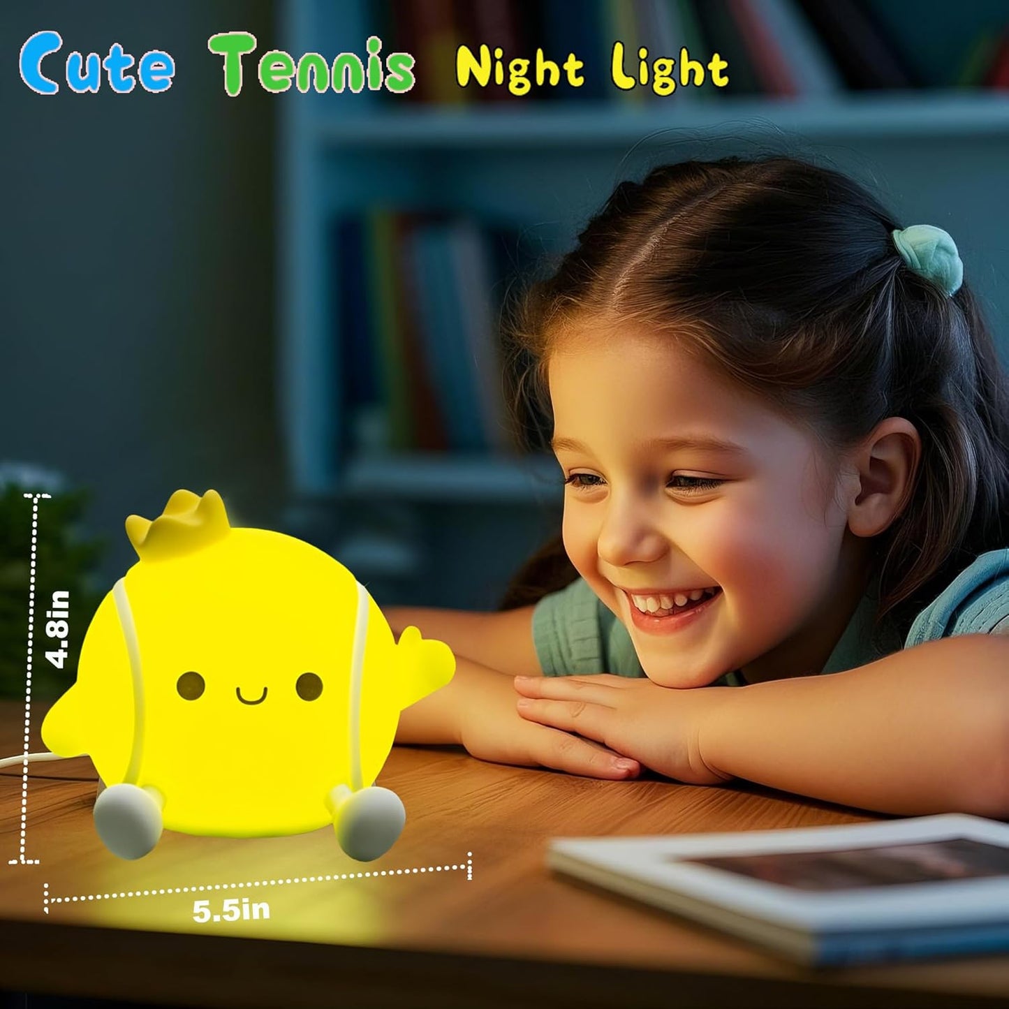 DREAMING MY DREAM Tennis Night Light,LED Squishy Novelty Night Lamp,2 Levels Dimmable Nursery Bedroom Nightlight for Kids, Rechargeable Touch Lamp Decor,Baby Boys Girls Gifts