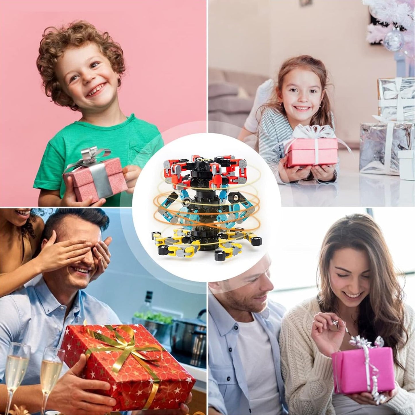 4 Pcs Finger Spinners Sensory Toys, Creative Transformable Chain Robot Toy Fidget Finger Spinners DIY Stress Relief Toy with Transformable Chain for Boys Girls