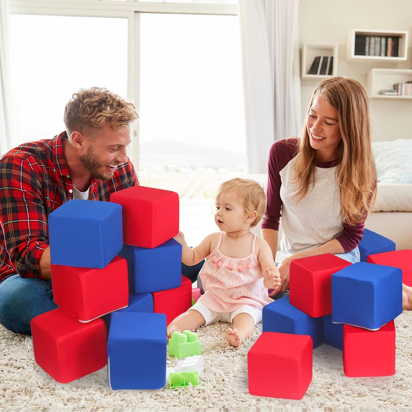 Toddler Foam Blocks, 16 PCS 5.5 inch Colourful Foam Soft Cubes for Kids, Stacking Block Sets Building Blocks Throwing Toys(Blue and Red)