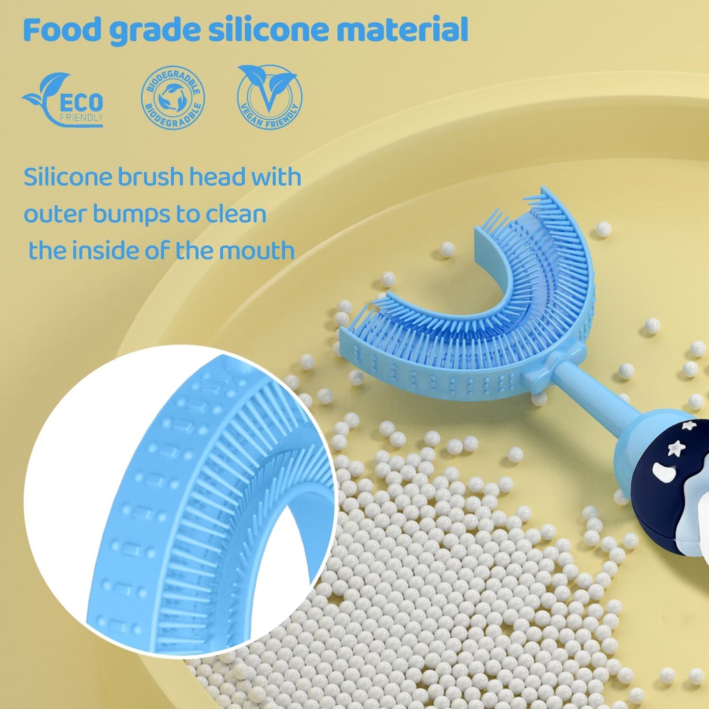 U-Shaped Toothbrush for Kids Ages 2-7, Soft Food-Grade Silicone for Sensitive Gums, 360° Teeth Cleaning Design,Training & Travel-Friendly Toddlers' Toothbrush (Blue)