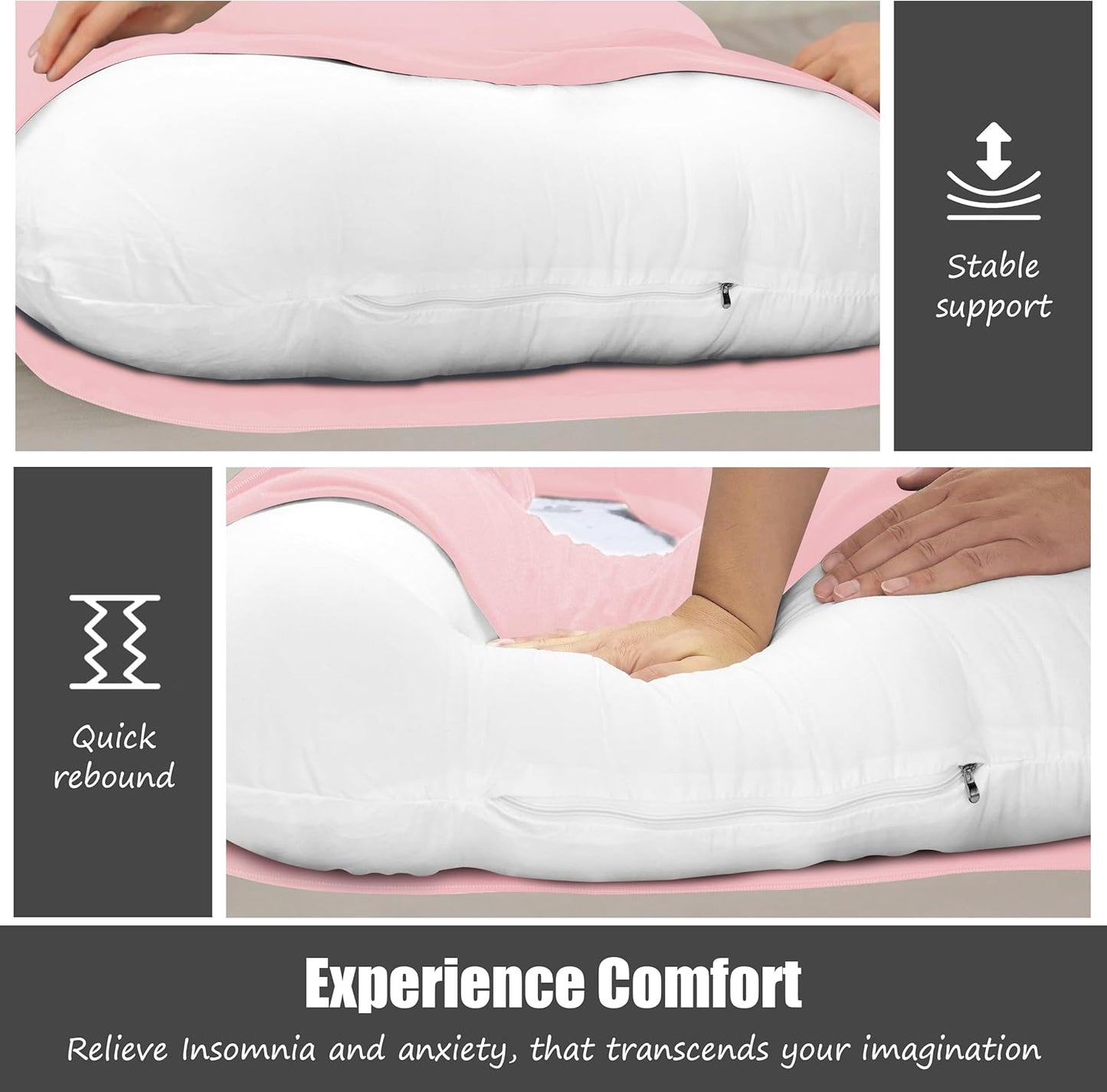 HIPHOP PANDA U-Shaped Pregnancy Pillow for Sleeping - Full Body Maternity Support Pillow with Removable Cover - Comfort for Back, HIPS, Legs, Belly - 57 Inch for Pregnant Women, Pink
