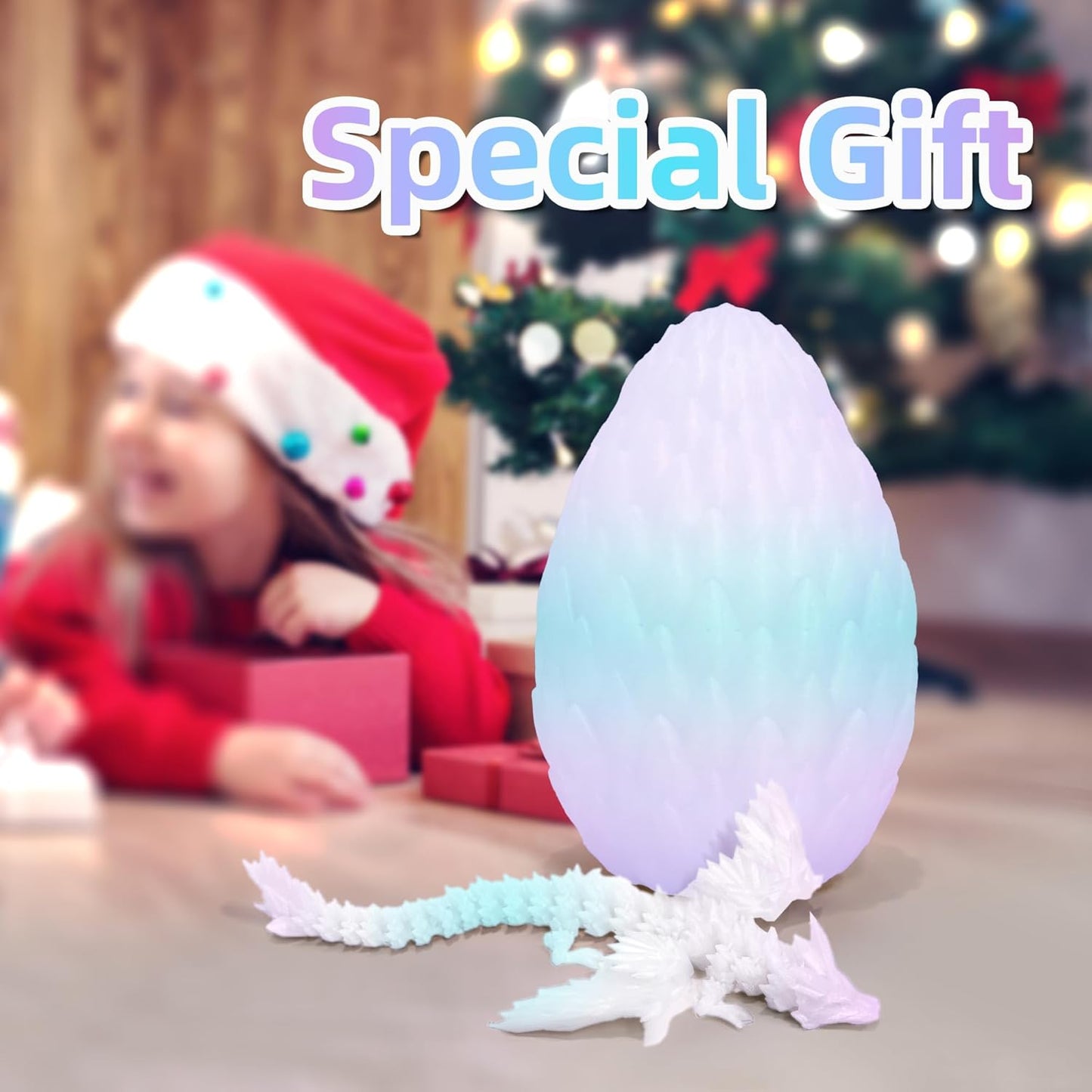 Upgraded 3D Printed Flying Dragon in Egg - Surprise Egg with Flexible Winged Dragon Inside, Mystery Beautiful Fidget Toy, Birthday Gift, Desk Figure Decor (Glow in The Dark)