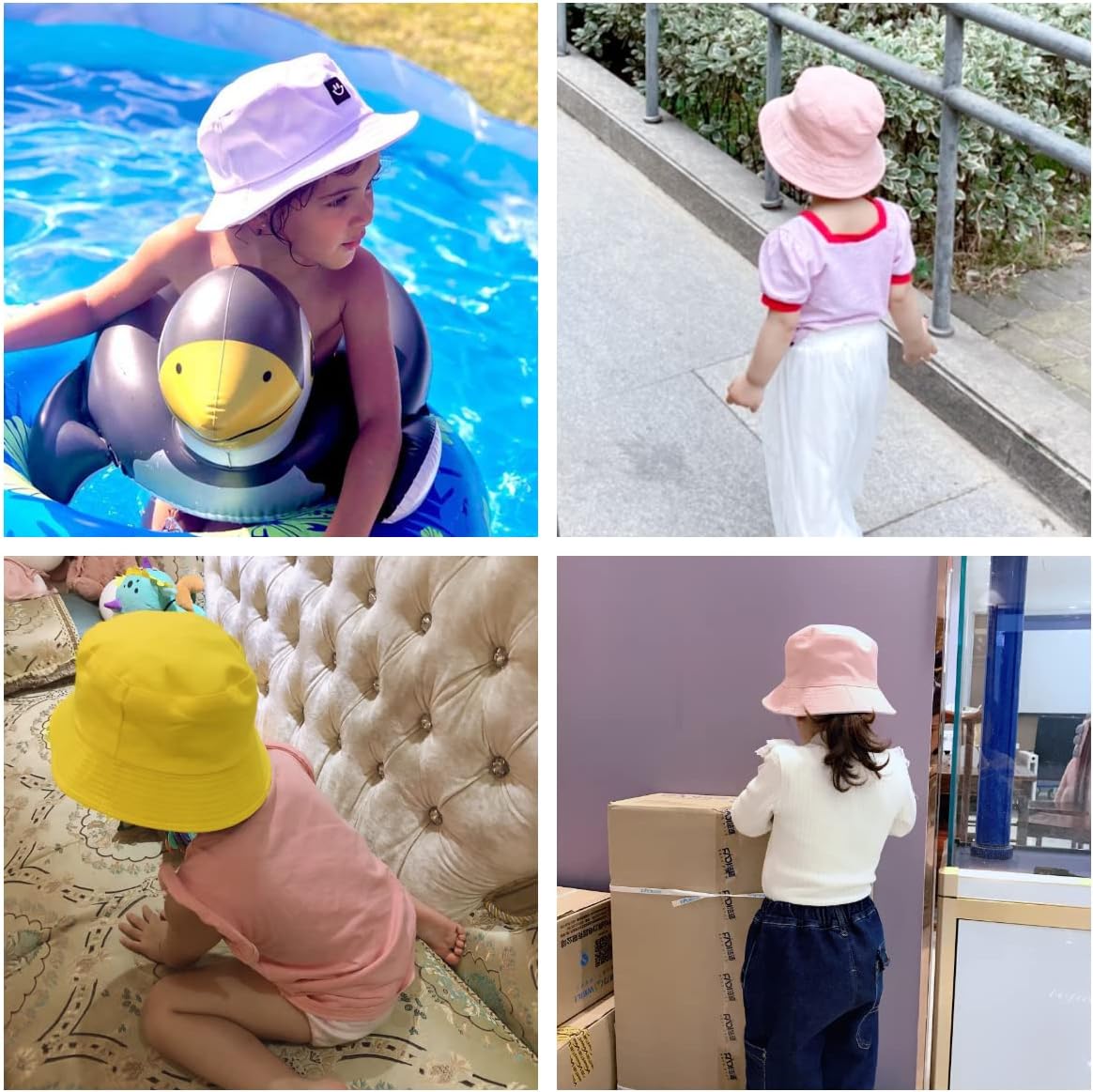 Kids Sun Hat Smile Face Bucket Hat for Girls Boys Summer Sun Protection Cotton Unisex Beach Cap