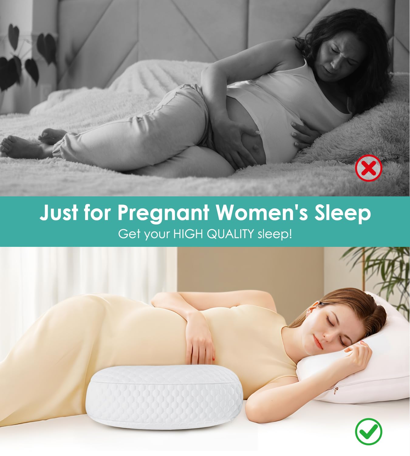 Pregnancy Pillow Cooling for Sleeping, Detachable and Adjustable Double-Sided Support Maternity Pillow Skin-Friendly for Pregnant Women Back, HIPS, Legs(30ยฐSlope Design Verified by Expectant Mothers)
