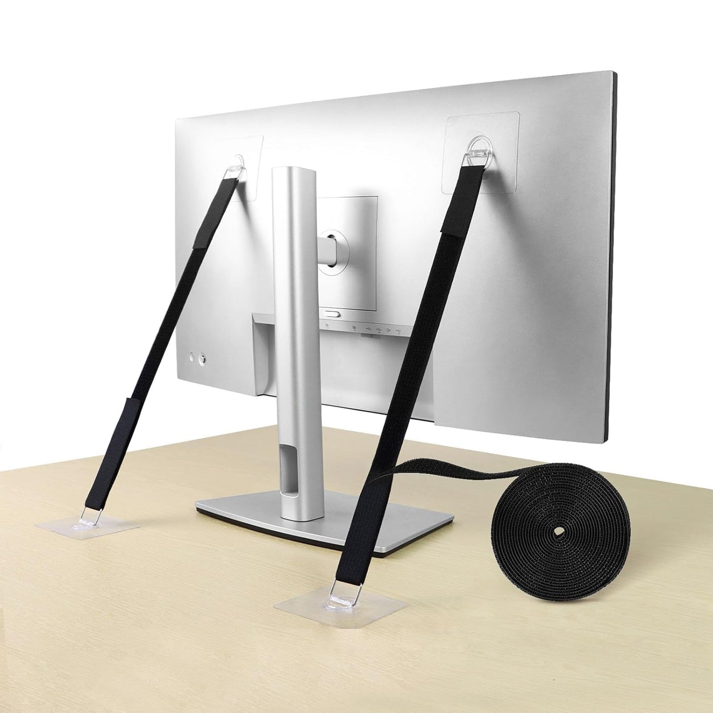 10 Pack Cut to Length TV Safety Straps for Flat Screen, No-Drill Adjustable Anti-Tip Earthquake Straps for TV and Furniture,Including 1in*32ft Hook and Loop Straps with 20 Adhesive Anchors