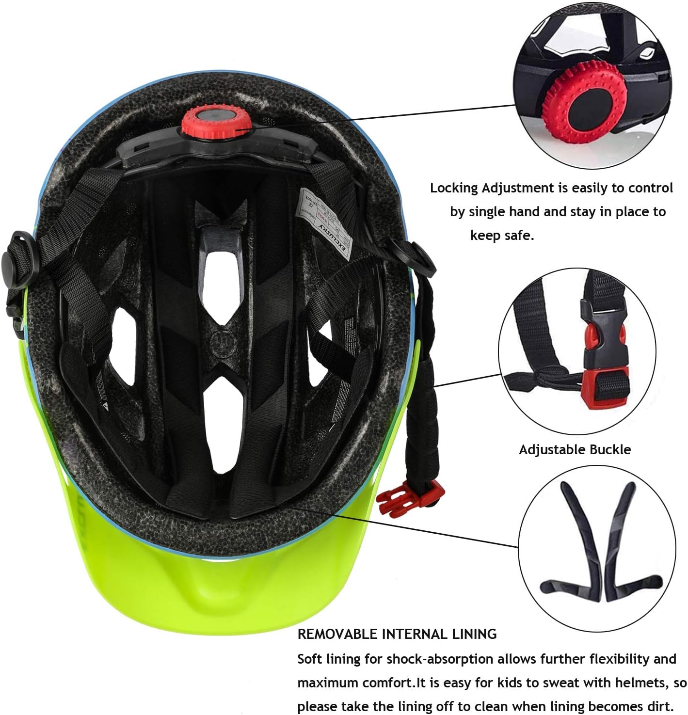 Kids Helmet, Exclusky Kids Bike Helmet Adjustable Safety Lightweight Children Bicycle Helmet for Kids Skating Cycling Scooter Boys and Girls Bicycle Helmets Ages 5-8-14