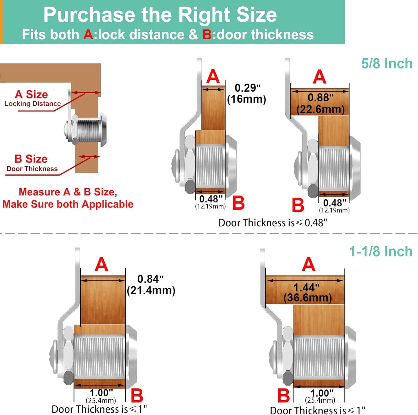 3 Pcs Mailbox Locks with Keys, Cabinet Lock with Key, Kitchen Cabinets Cam Locks 5/8" Keyed Alike, Drawer Desk Lock for Drawers and RV Storage Door, Zinc Alloy