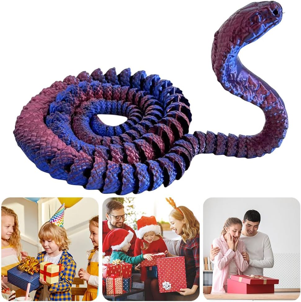 3D Printed Snake Cobra-3D Printed Animals Fidget Toy Creative 3D Printed Animals Articulated Snake Collectibles Home Office Executive Desk Decor
