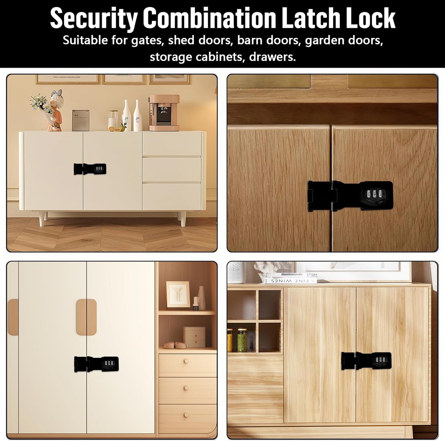 Double Hinge Cabinet Password Hasp Lock Zinc Alloy Cabinet Door Password Lock Password Rotary Hasp Lock 3 Digit Sliding Lockable Rotary Door Lock Hasp for Cabinets, Doors, Flip Barn Door (Black)