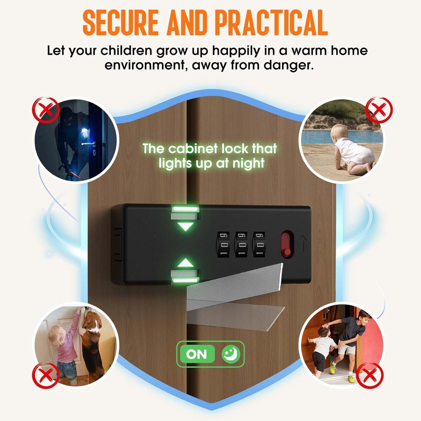 Keyless Cabinet Lock,Cabinet Password Locks with Luminous,3-Digit Combination Door Lock for Drawers, Barn Door, Bathroom, Outdoor, Closet, Fence,Protect Privacy(2PCS,Black)