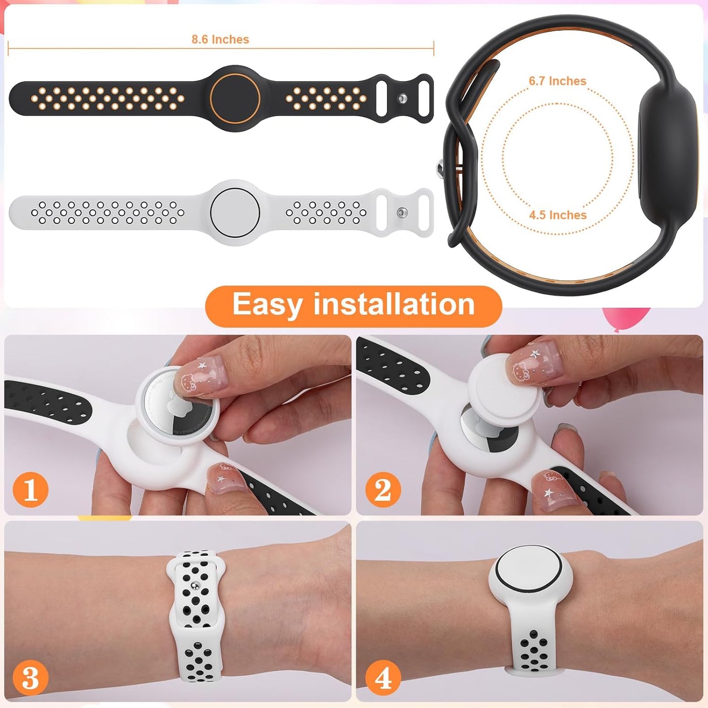 Waterproof Bracelet Compatible with AirTag for Kids (2 Pack), Protective Case GPS Tracker Holder for Child with Full Coverage Hidden Design, Soft Silicone Anti-Lost Wristband Cover for Toddler WBGO