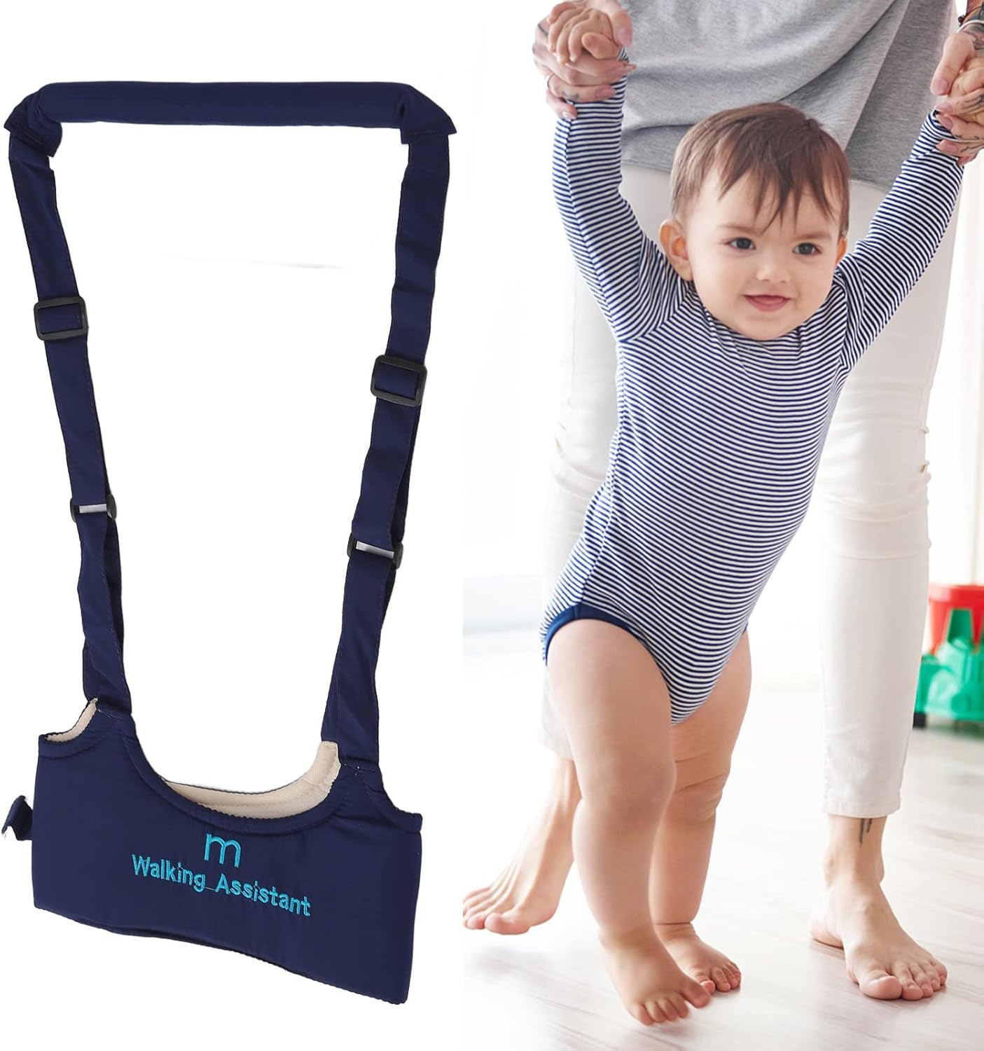 Baby Walking Harness, Skin Friendly, Relieve Back Pain, Adjustable, Handheld Kids Walker Helper, Toddler Leash, Nurse Sling, Harness (Navy Blue)