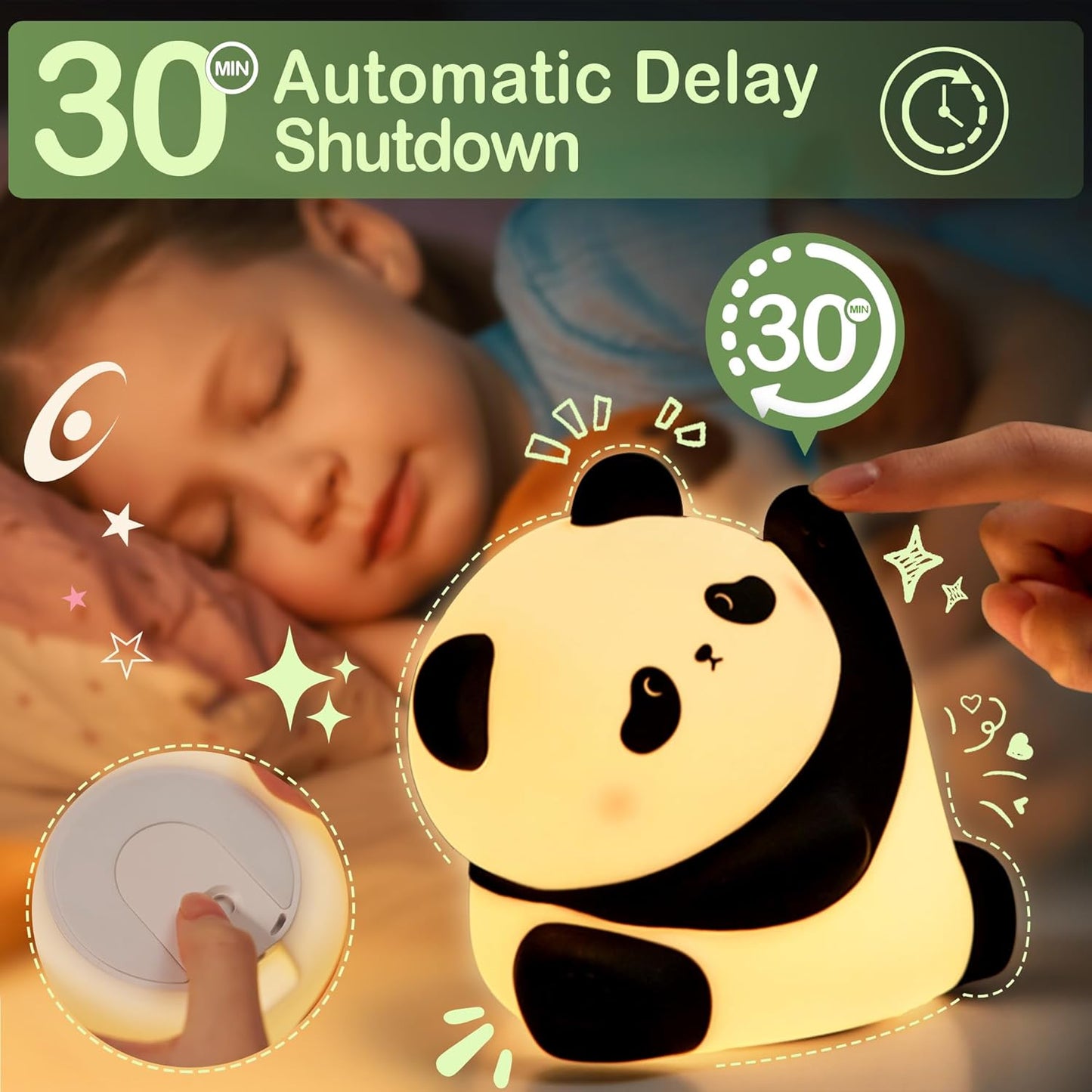 Panda Night Light, Rechargeable Squishy lamp - Silicone Cute Gifts for Kids - Nightlight Nursery LED Animal Dimmanble Touch Light - Bedroom Decor Funny Birthday Christmas Gifts for Boy, Girls