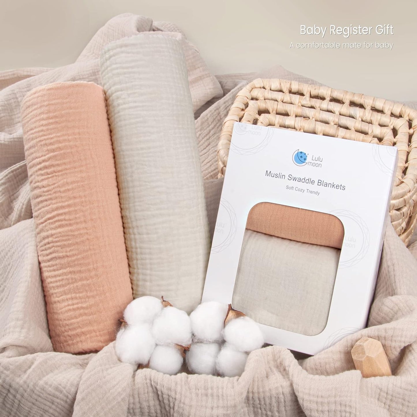 Lulu moon Muslin Swaddle Blanket Baby Receiving Blankets Neutral, 2 Pack, Peach