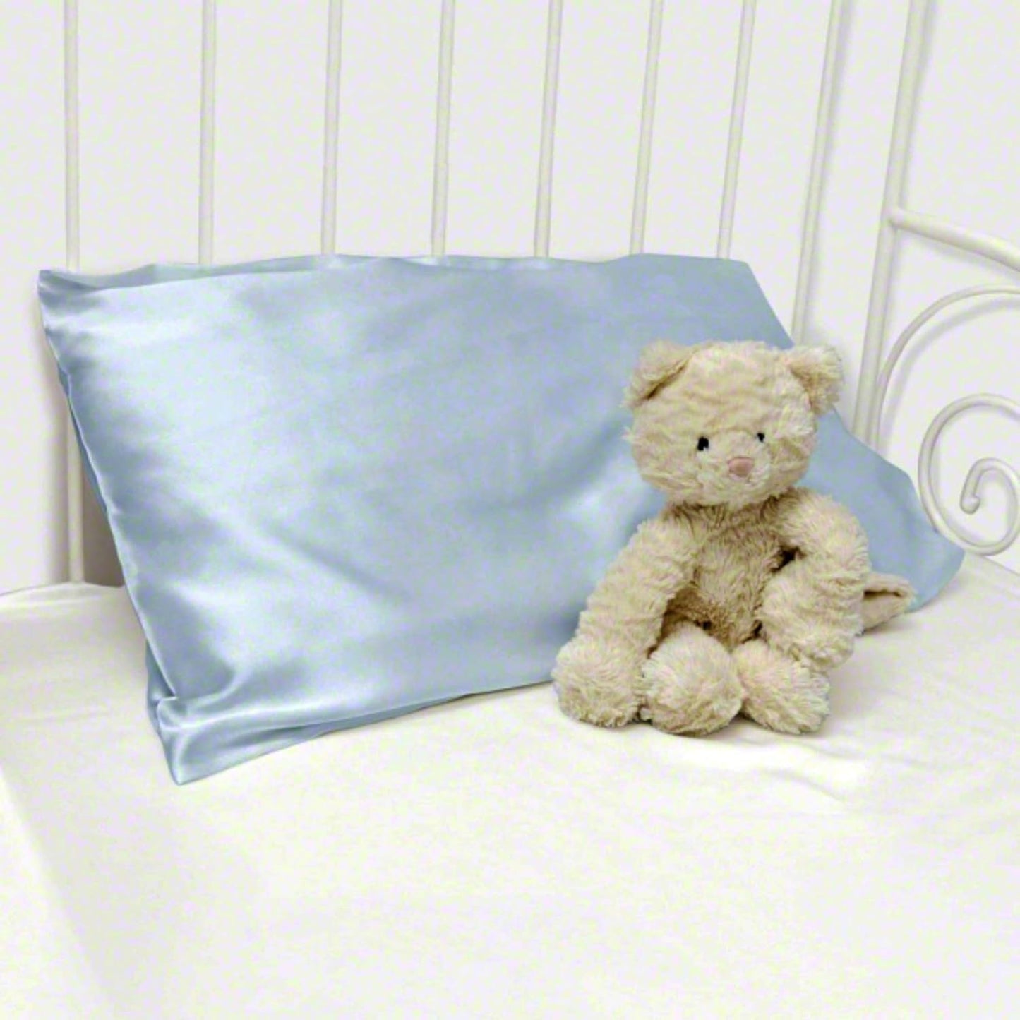 Organic Silk Baby Pillowcase with Zipper, Small 10"x13" Pillow Cover for Boys & Girls, Ideal for Bed & Travel, Soft for Kids Hair & Skin, Hypoallergenic Pillowcases for Toddlers (Blue Grey)