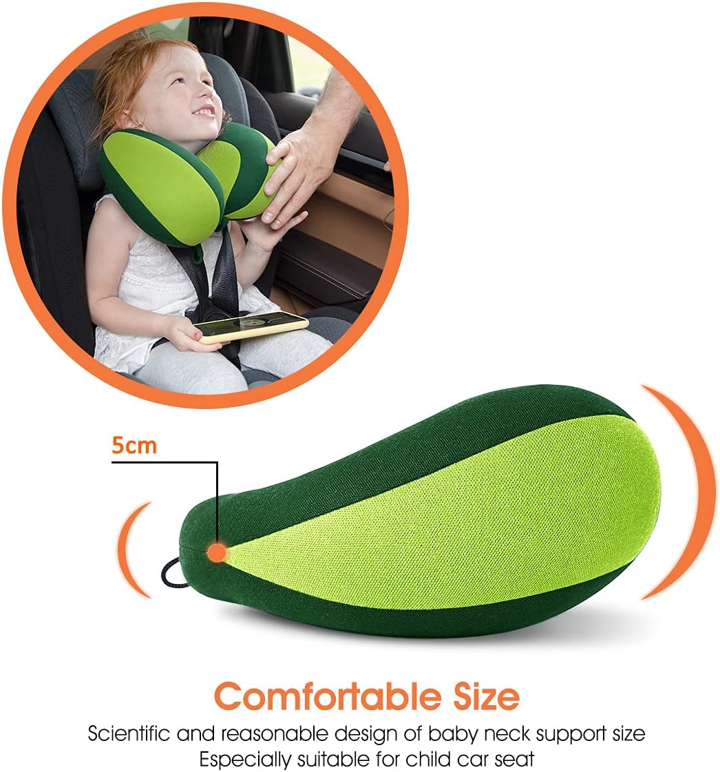 INFANZIA Kids Chin Supporting Travel Neck Pillow, Helps Support Head and Neck, Comfortably Designed for Head, Neck, and Chin Support - Gifts for Toddler/Child/Kids, Green