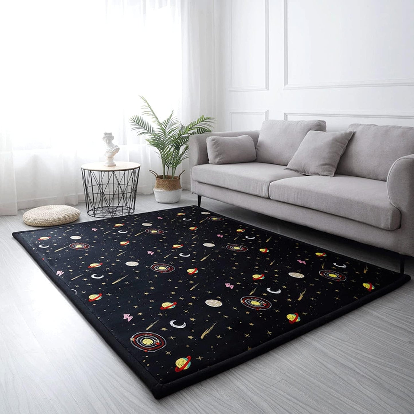 Loartee Coral Velvet Area Rug - 1" Thick Memory Foam Baby Play Mat, Washable Toddler Carpet, Home Decor for Living Room, Nursery, Kids Bedroom, Astral Black, 4'11"x6'7"