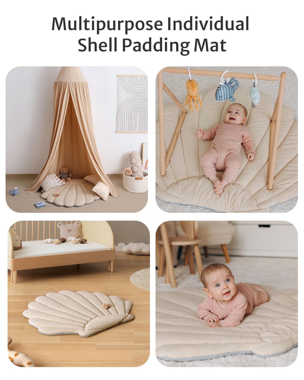 Blissful Diary Shell Baby Play Gym Mat, Softer & Enlarged Tummy Time Mat w 6 Detachable Toys for Sensory & Motor Skill Development, Activity Mat for Newborn Essentials Shower Gift, Boho Ocean Theme