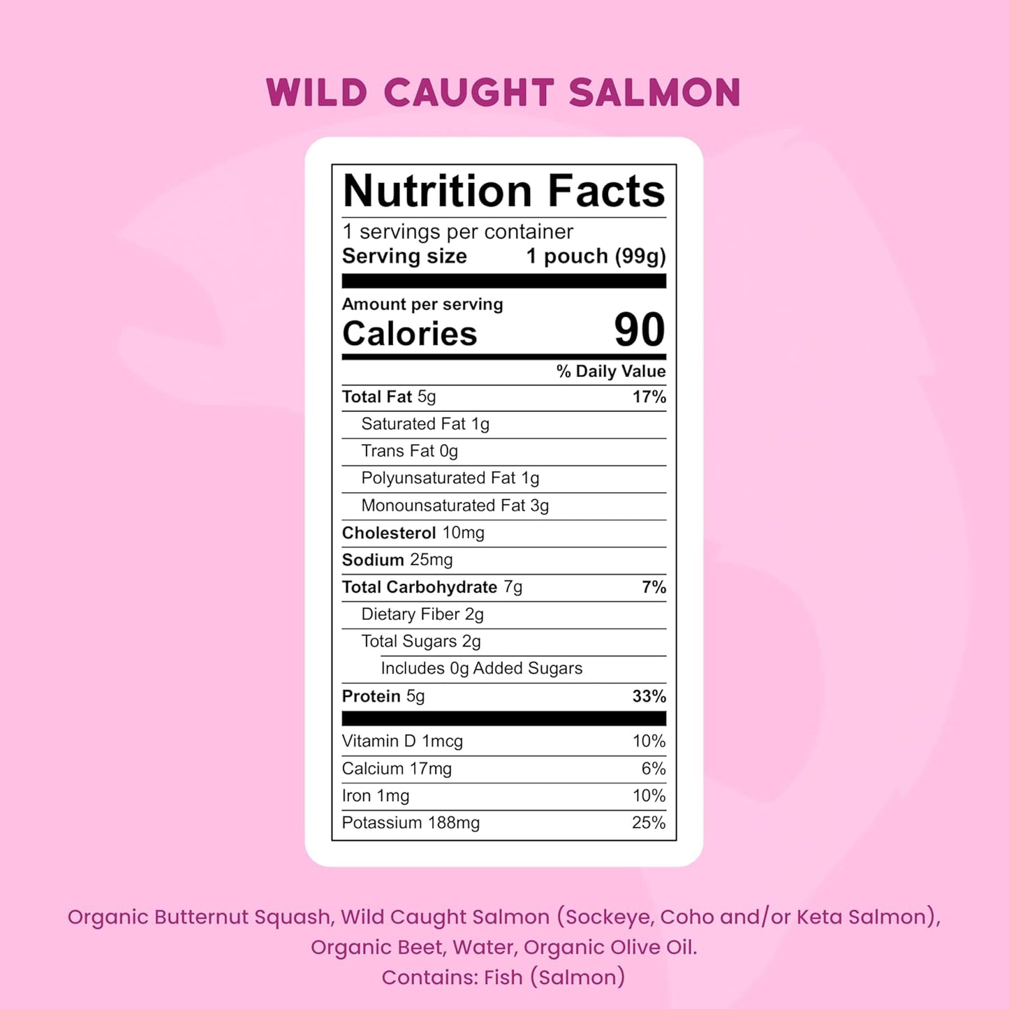 Serenity Kids 6+ Month Salmon Baby Food Pouches - BPA-Free Wild Caught Salmon & Organic Butternut Squash & Beet - No Added Sugar & High Protein - 3.5 Oz, 6 Pack