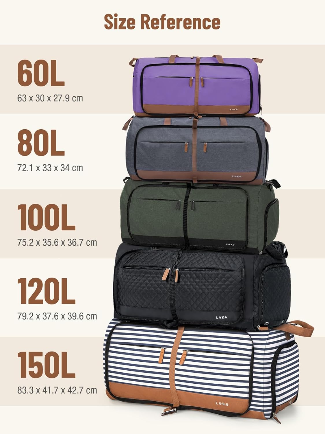 Lekesky Foldable Travel Duffel Bag for Women, 80L Large Duffle Bag with Separate Shoes Compartments & Straps, Carry On Weekend Bag for Women, Hospital, Overnight(Purple)