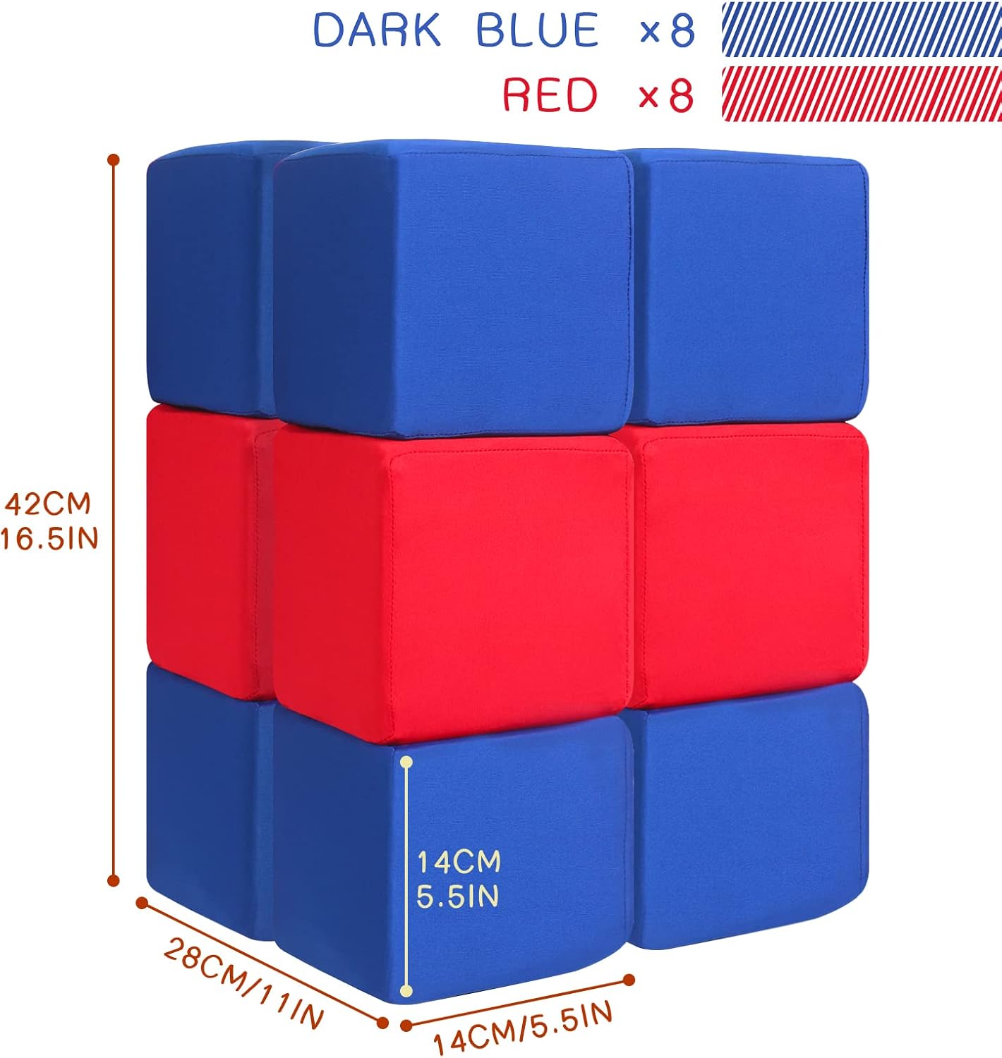 Toddler Foam Blocks, 16 PCS 5.5 inch Colourful Foam Soft Cubes for Kids, Stacking Block Sets Building Blocks Throwing Toys(Blue and Red)