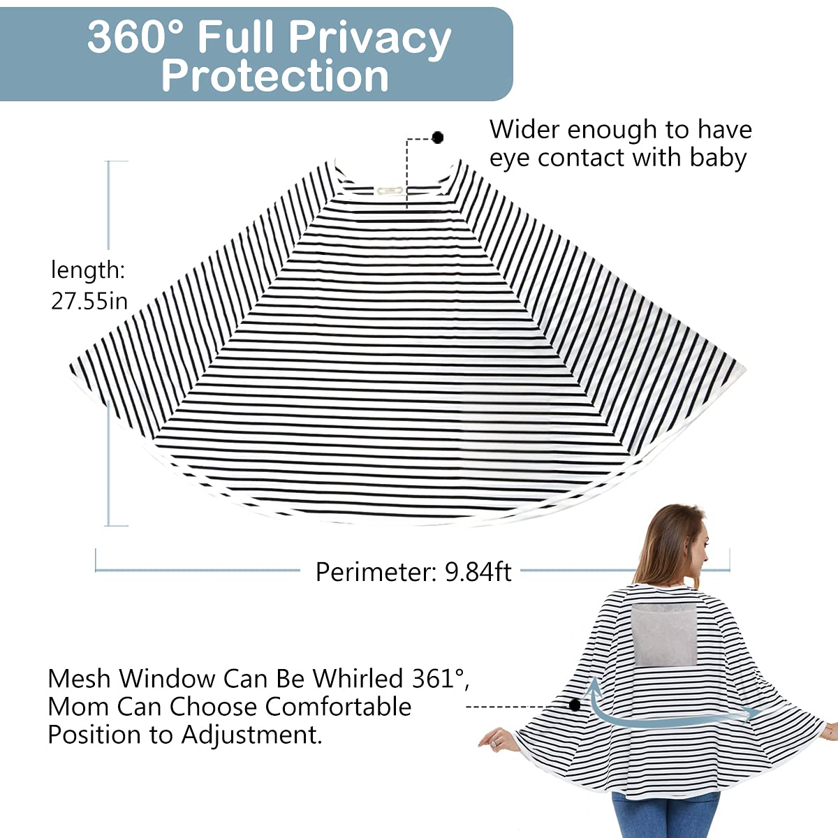Baby Nursing Cover & Nursing Poncho - Multi Use Cover for Baby Car Seat Canopy, Shopping Cart Cover, Stroller Cover, 360° Full Privacy Breastfeeding Coverage, Baby Shower Gifts for Boy&Girl